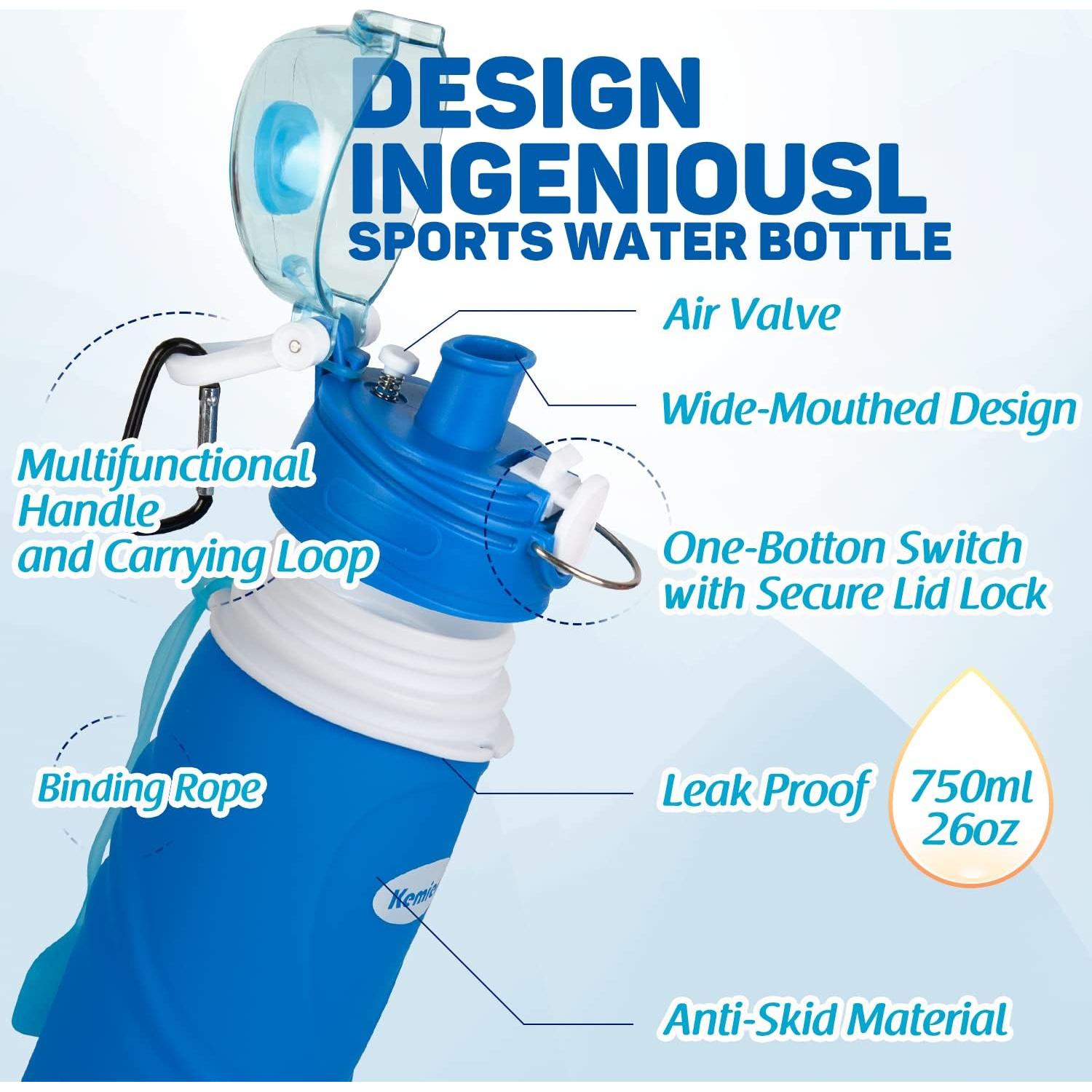 Botella de Agua Plegable Kemier S5 750ml Silicona BPA Libre