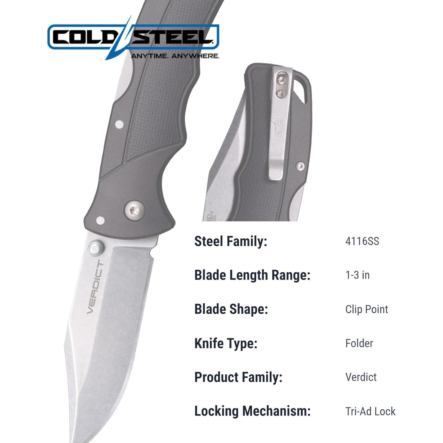 Cuchillo Plegable Cold Steel Veredicto 3" Acero 4116 GFN Negro