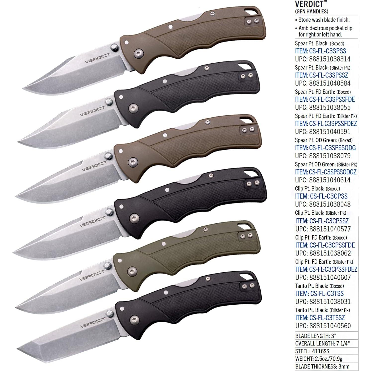 Cuchillo Plegable Cold Steel Veredicto 3" Acero 4116 GFN Negro