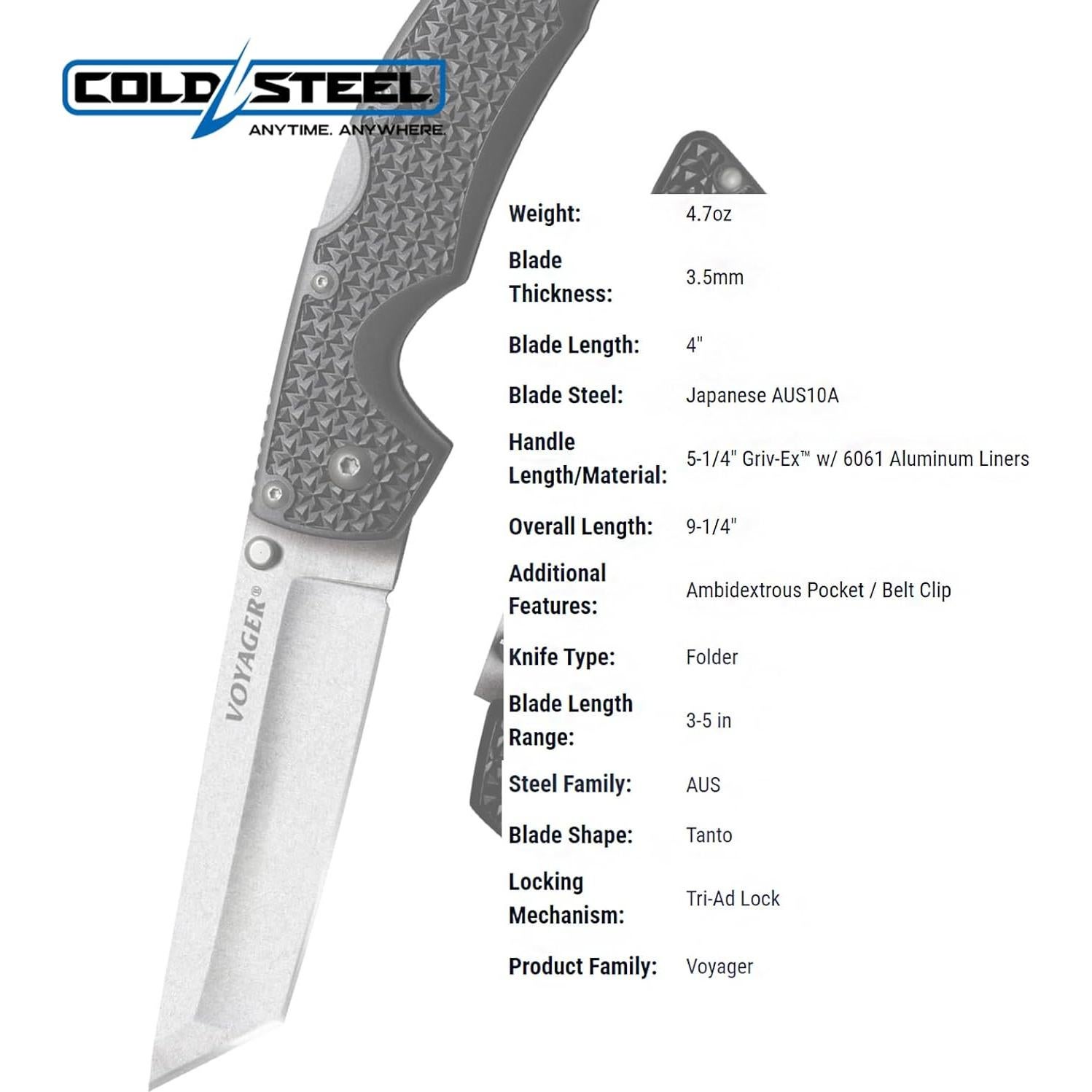 Cuchillo Plegable Cold Steel Voyager Grande Punta Tanto 10.16 cm