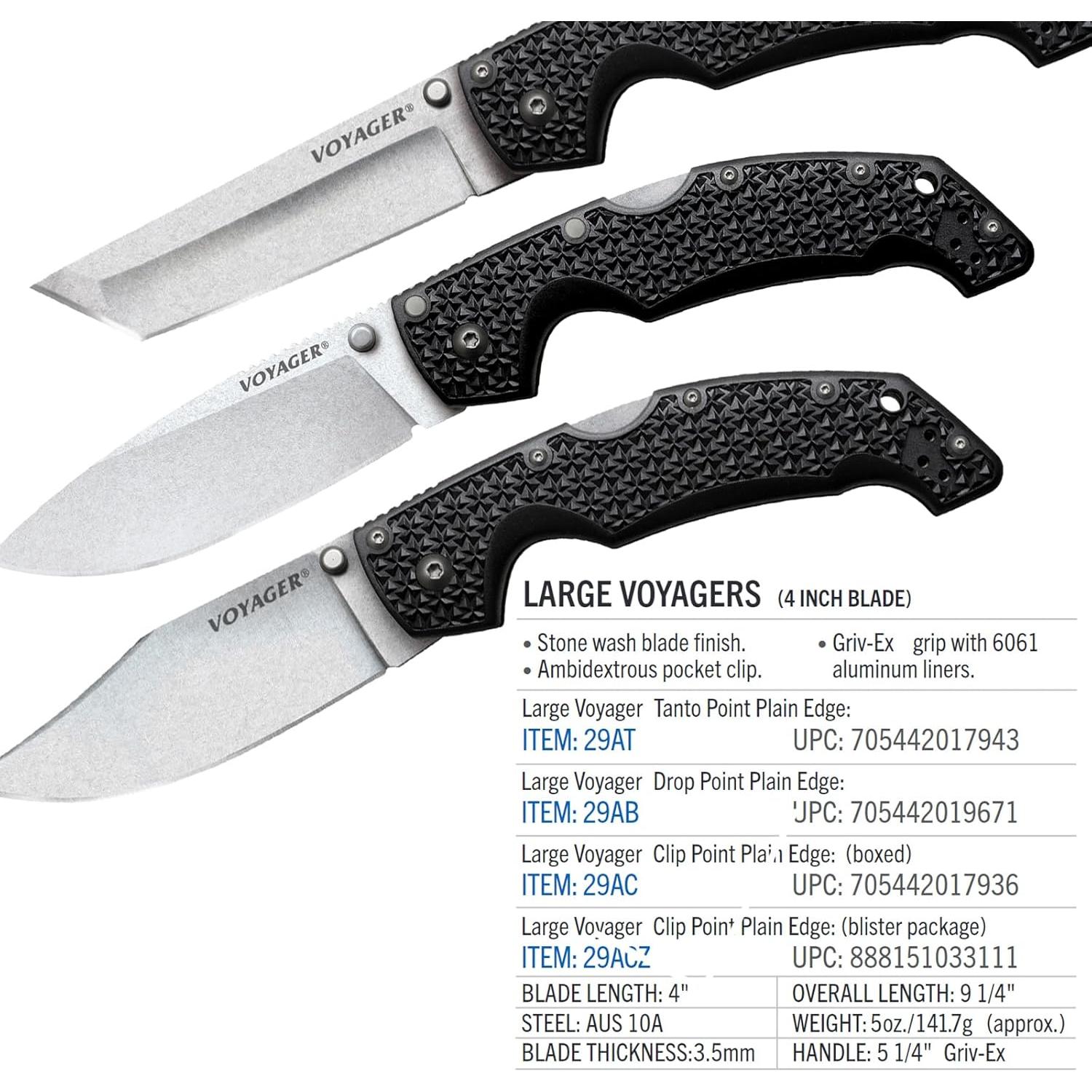 Cuchillo Plegable Cold Steel Voyager Grande Punta Tanto 10.16 cm