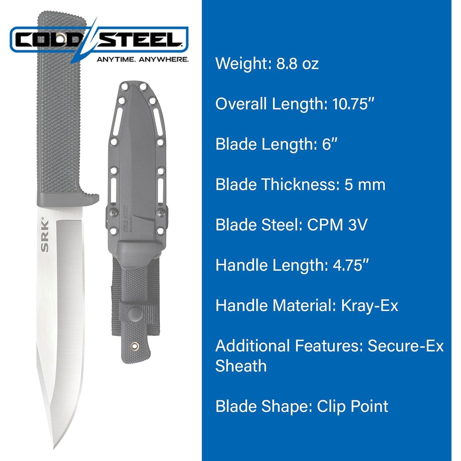 Cuchillo Táctico Cold Steel SRK 6" CPM 3V con Funda