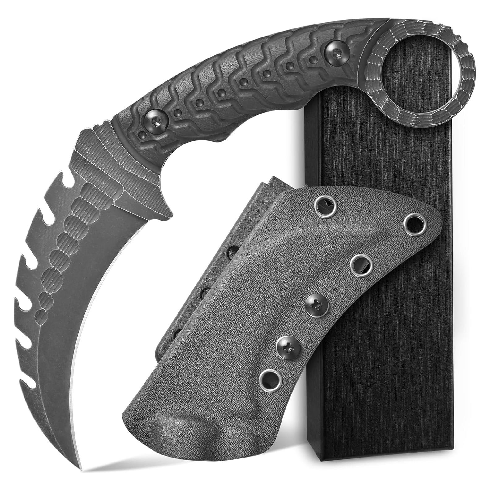 Cuchillo de Camping Ccanku C1110, Acero D2, Mango G10, Negro