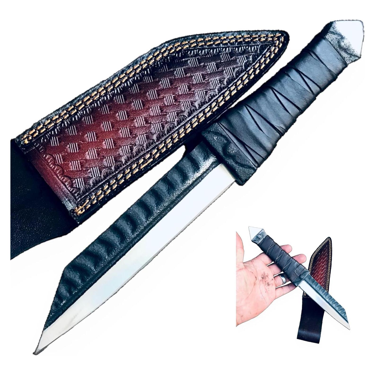 Cuchillo Seax vikingo Master Damascus 30.5 cm con funda de cuero