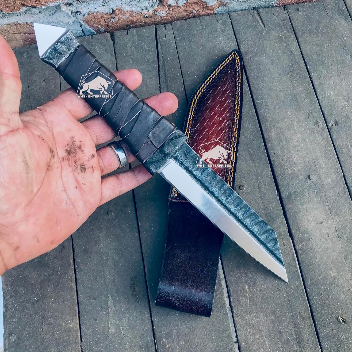 Cuchillo Seax vikingo Master Damascus 30.5 cm con funda de cuero