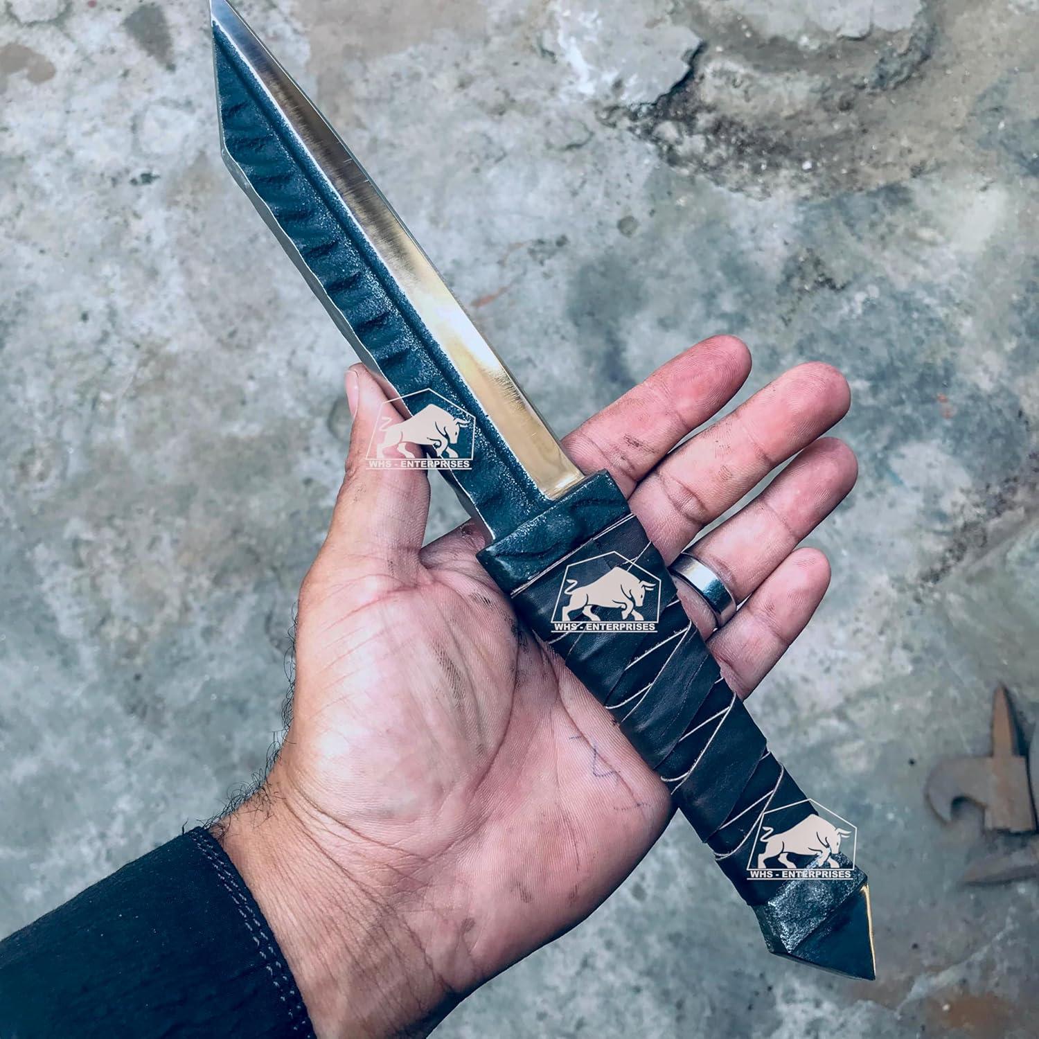 Cuchillo Seax vikingo Master Damascus 30.5 cm con funda de cuero