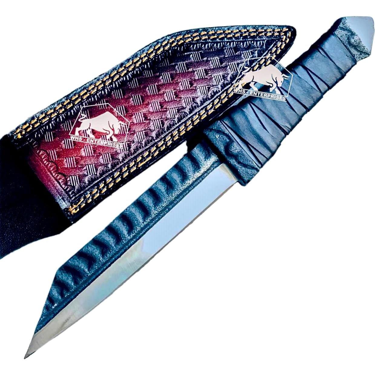 Cuchillo Seax vikingo Master Damascus 30.5 cm con funda de cuero