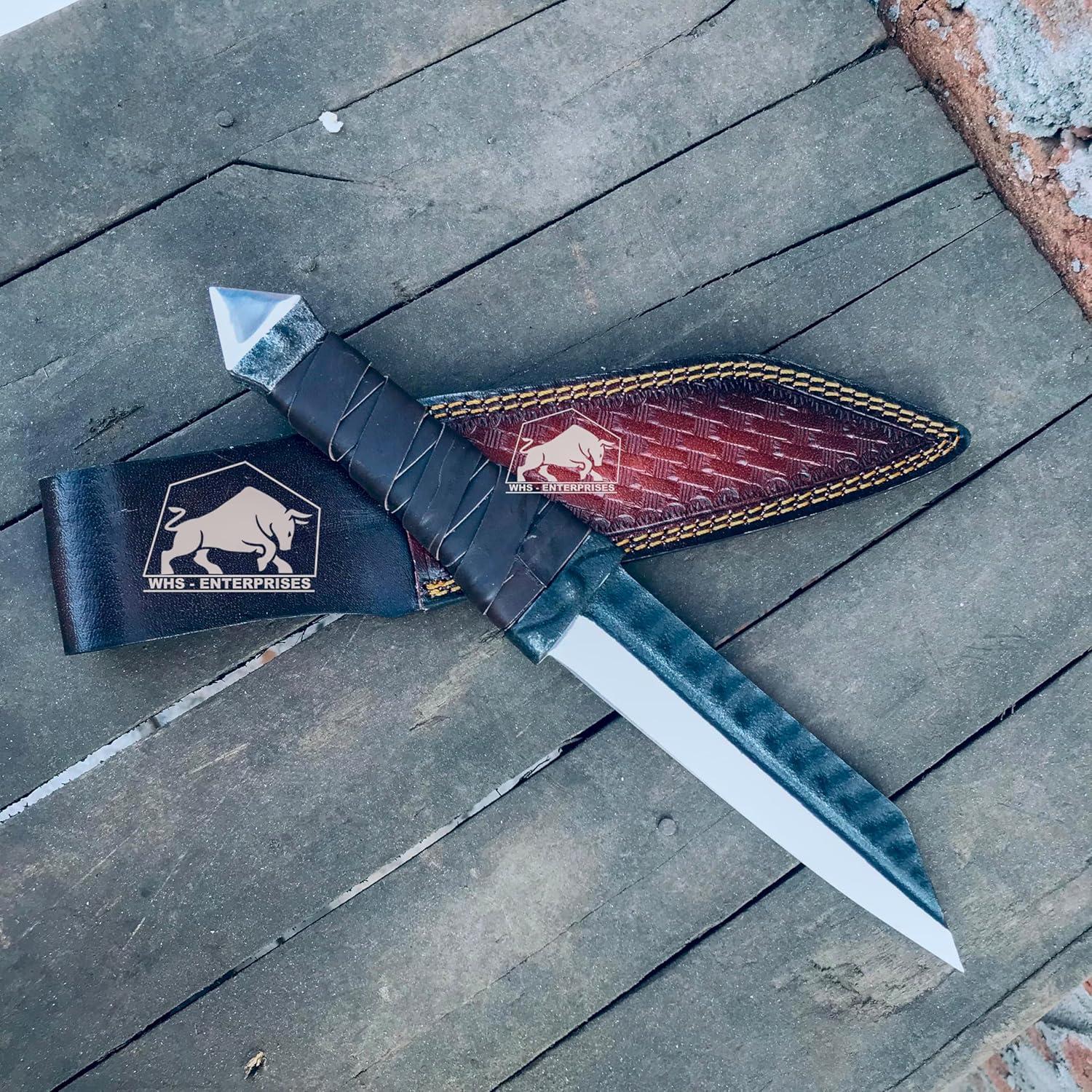 Cuchillo Seax vikingo Master Damascus 30.5 cm con funda de cuero