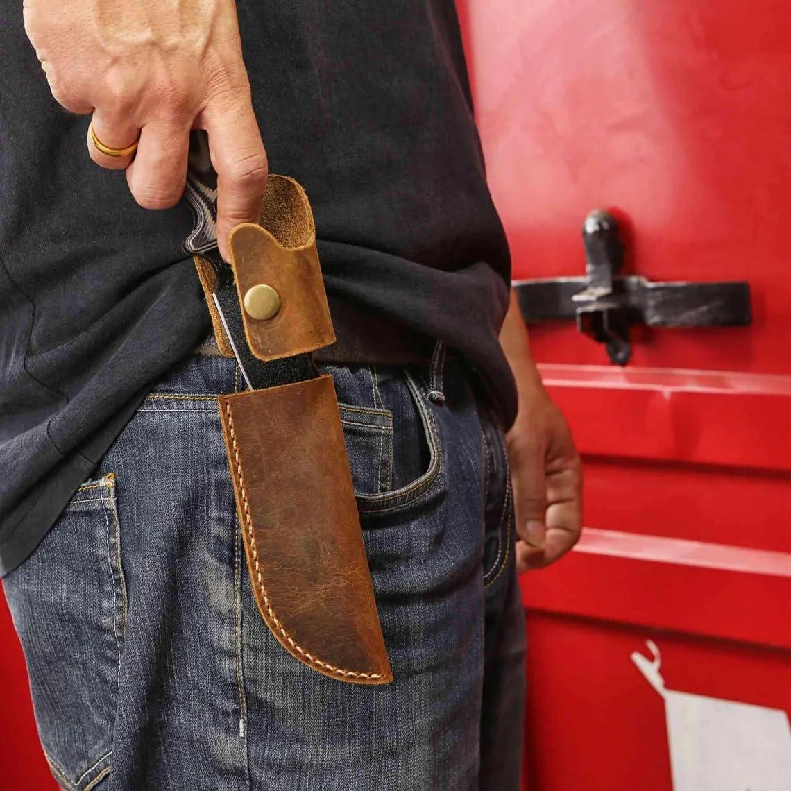 Funda de cuero ESEE 4 hecha a mano vertical resistente