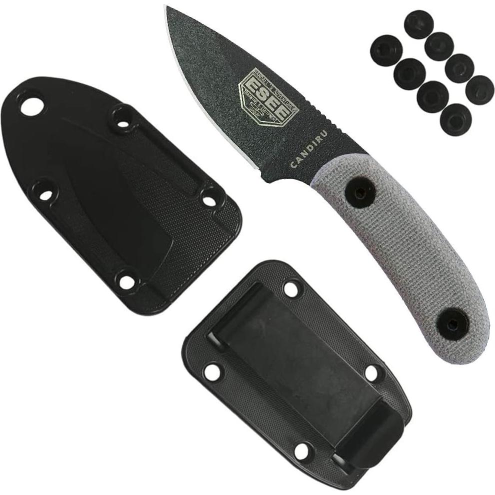 Cuchillo ESEE Candiru Negro con Mango de Micarta y Funda