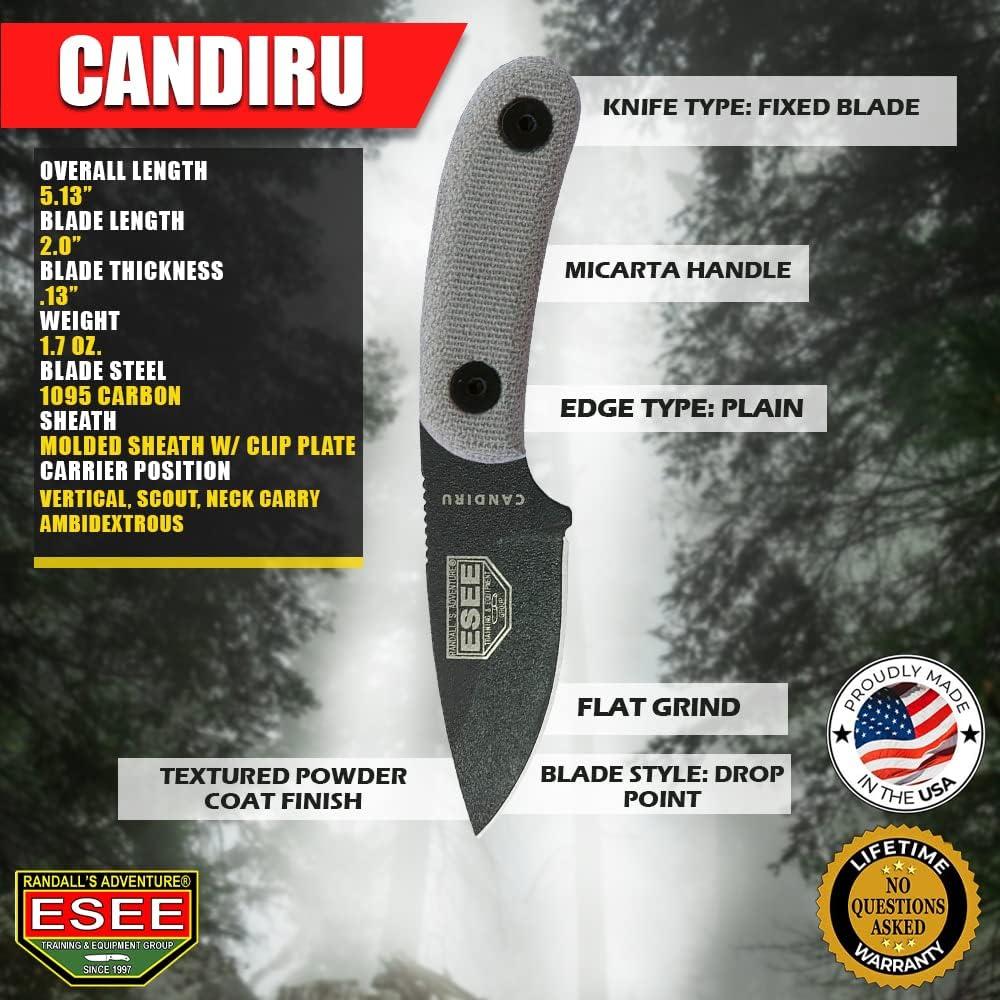 Cuchillo ESEE Candiru Negro con Mango de Micarta y Funda