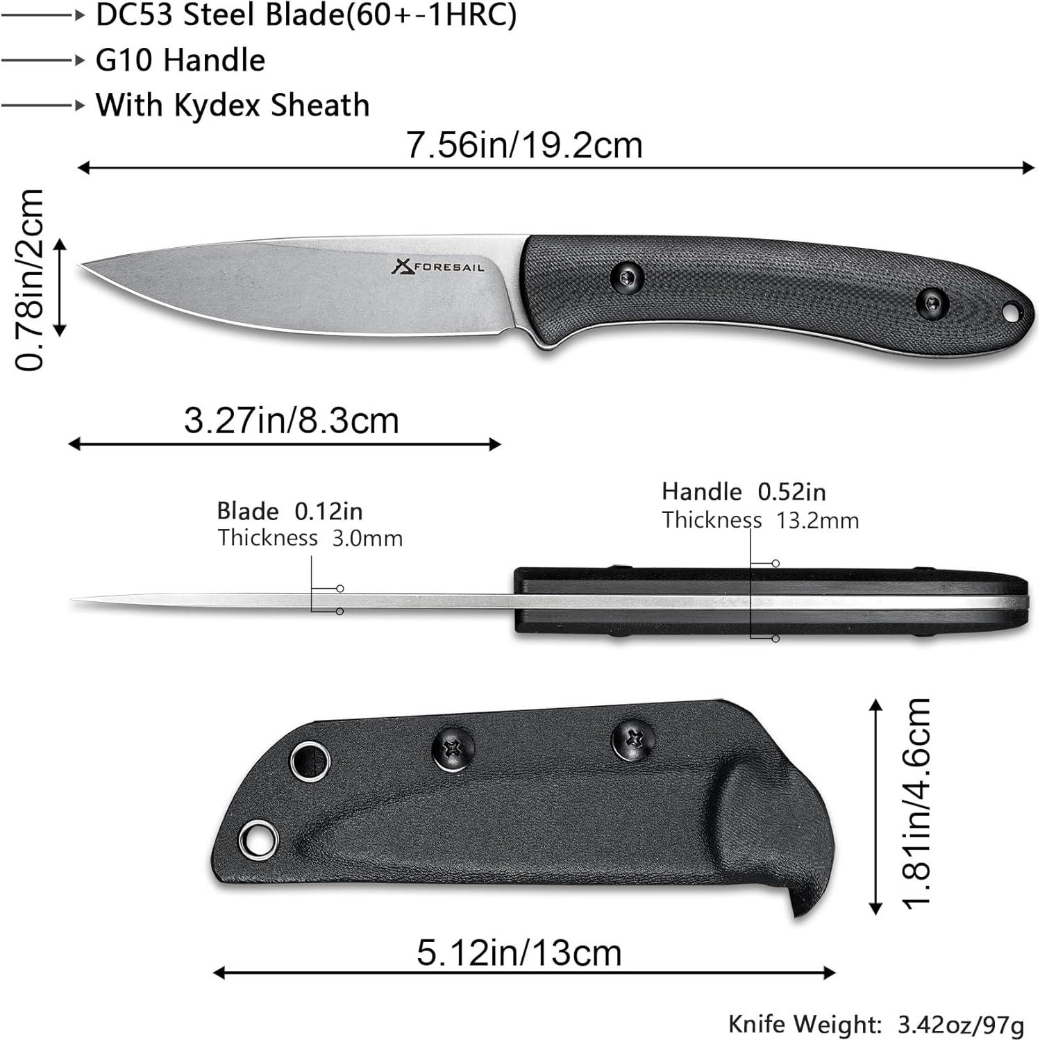 Cuchillo Fijo FORESAIL F2411SK Acero DC53 8.3cm Mango G10