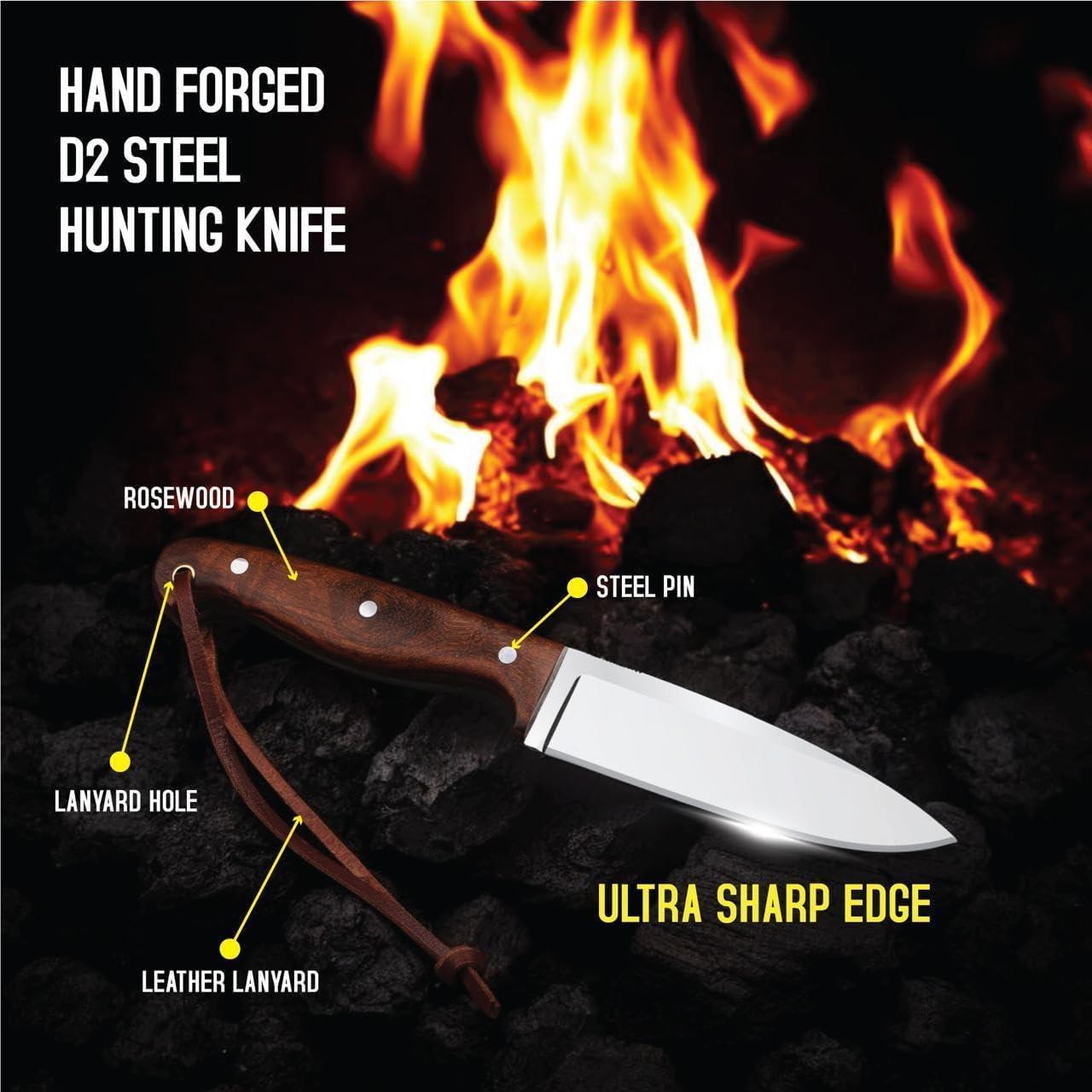 Cuchillo de Caza H&H Blades D2 Hecho a Mano 25.4 cm con Funda