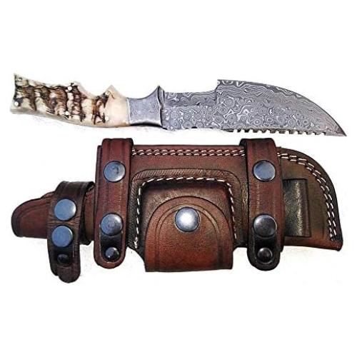 Cuchillo Tracker Ottoza 262 Damasco 25.4 cm con Funda de Cuero