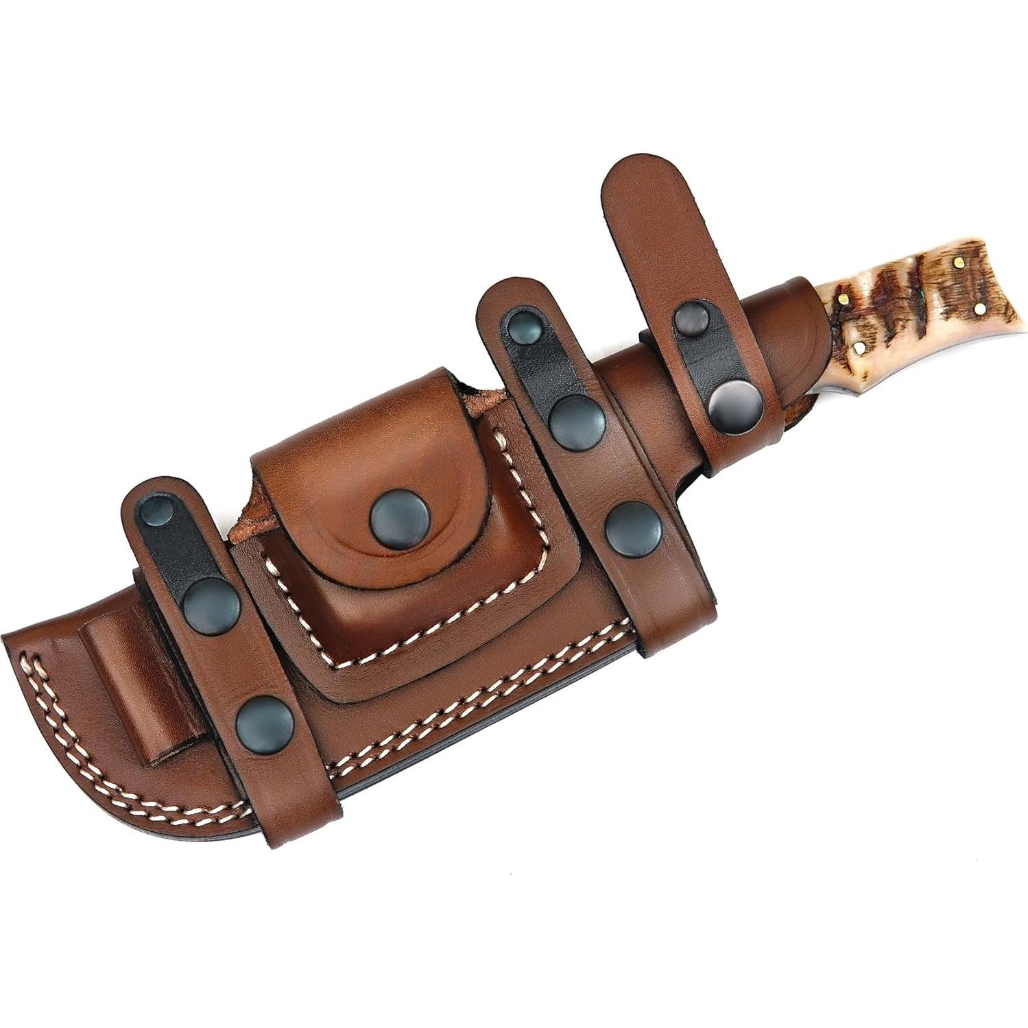 Cuchillo Tracker Ottoza 262 Damasco 25.4 cm con Funda de Cuero