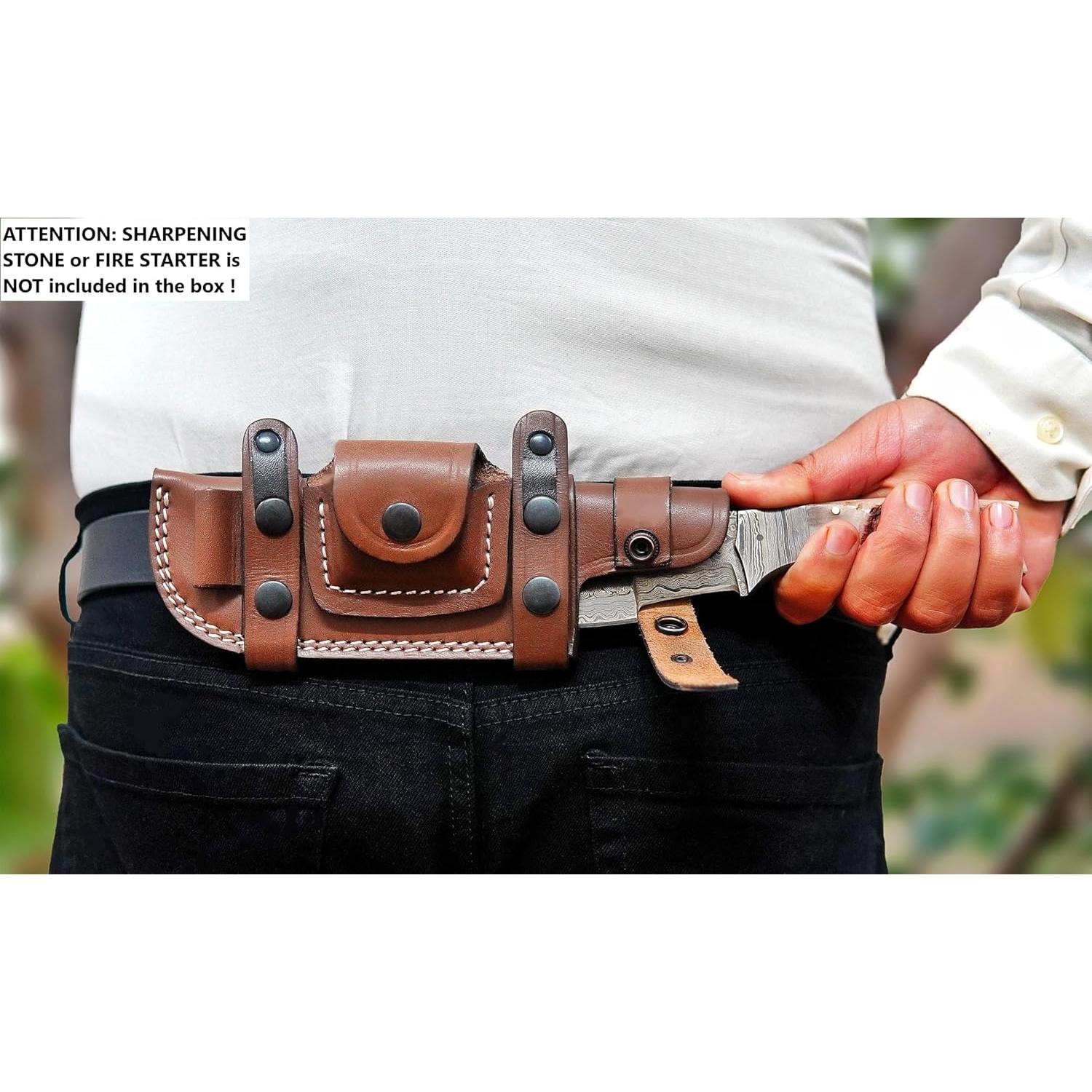 Cuchillo Tracker Ottoza 262 Damasco 25.4 cm con Funda de Cuero