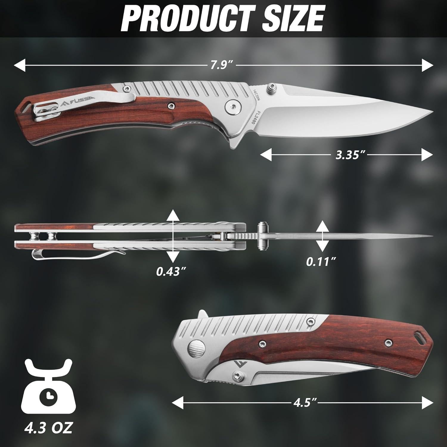 Cuchillo de bolsillo FLISSA plegable 8.5 cm acero inoxidable