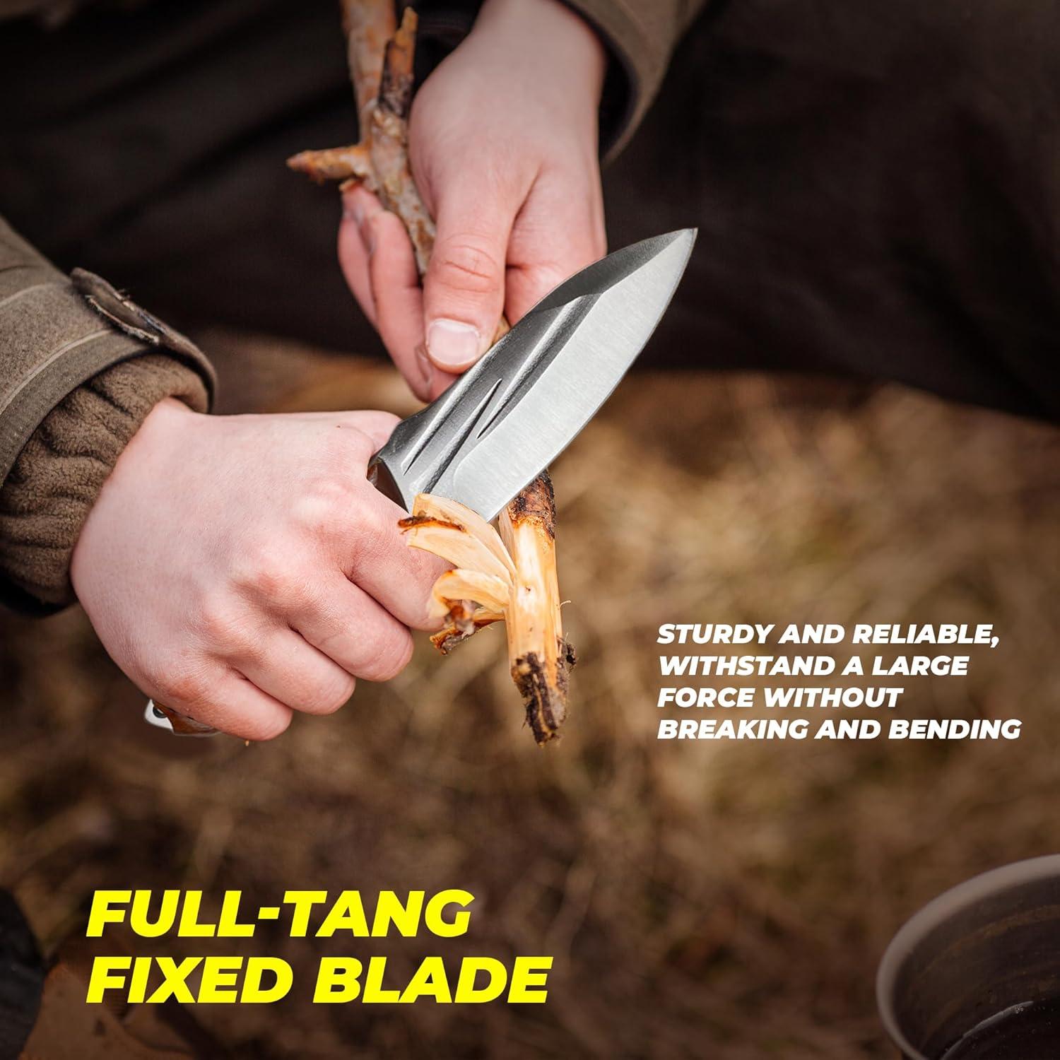 Cuchillo de Supervivencia AOSILEY con Mango de Madera 10.2 cm