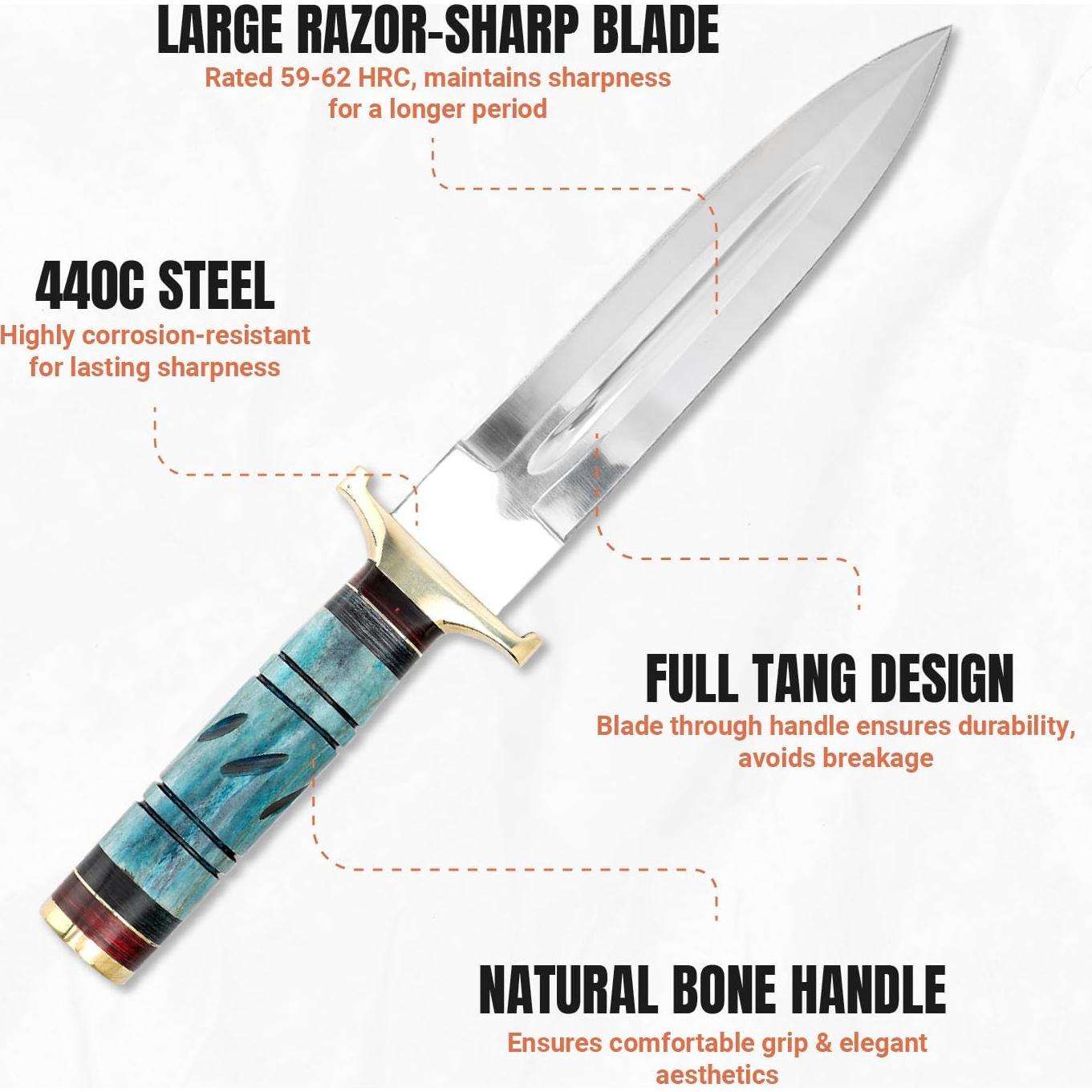 Cuchillo de Caza Perkin AR606 - Doble Filo 33 cm con Funda