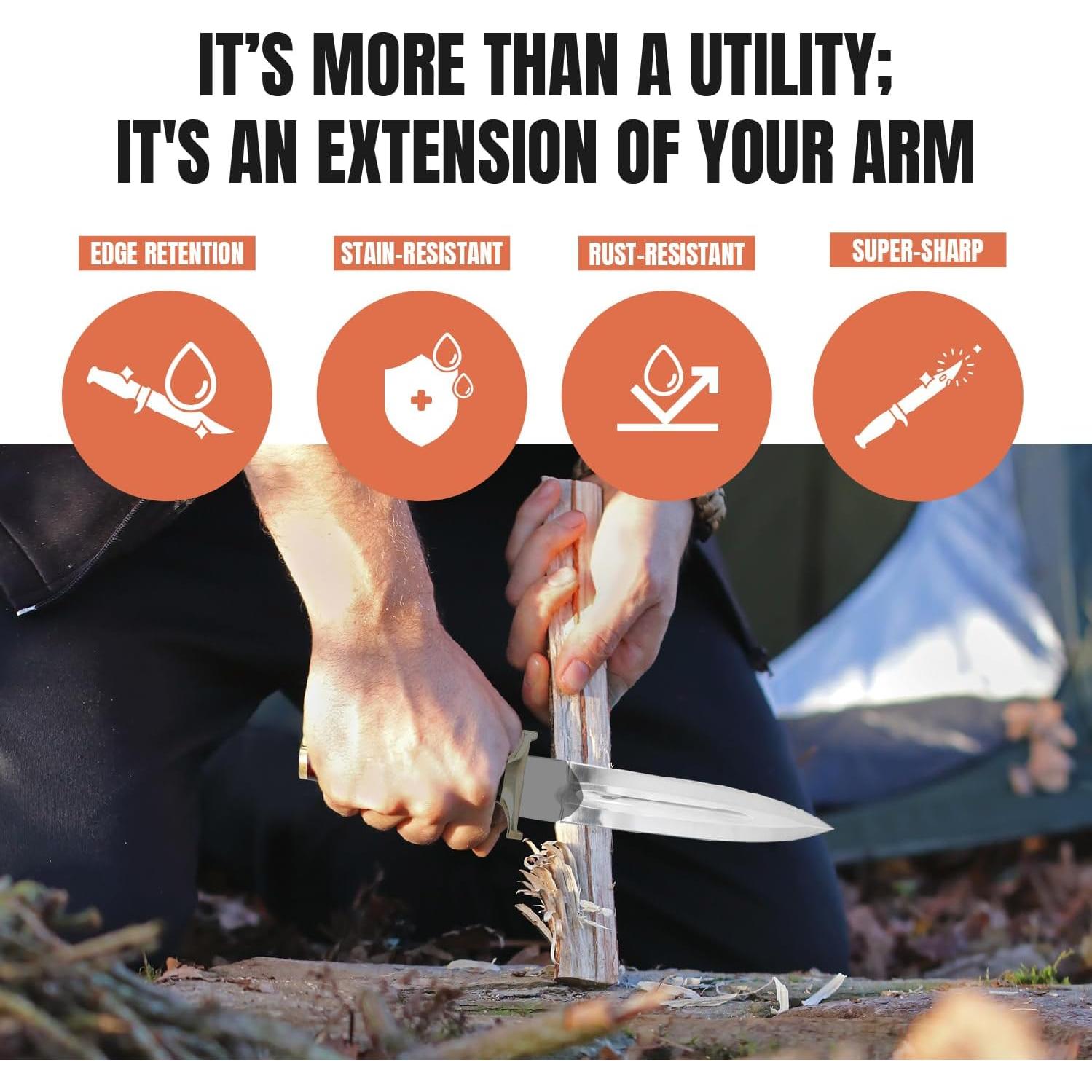 Cuchillo de Caza Perkin AR606 - Doble Filo 33 cm con Funda