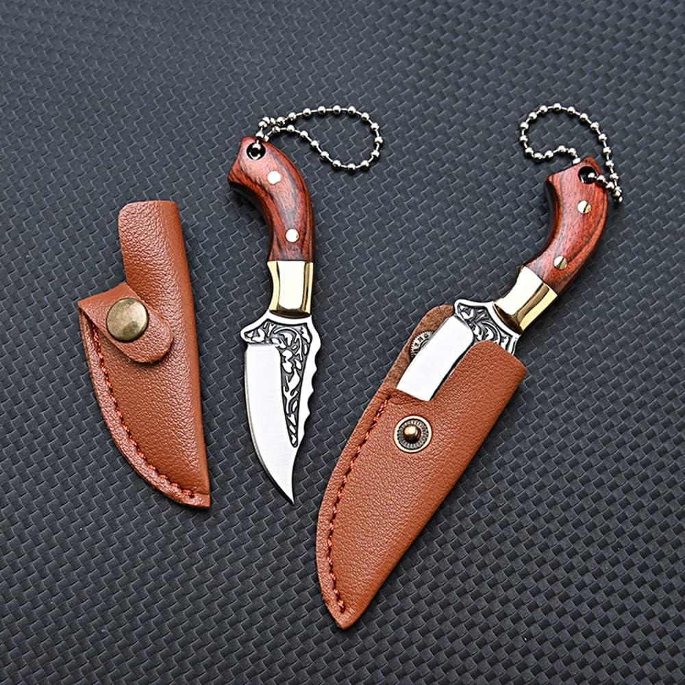 Cuchillo de hoja fija mini SZHOWORLD con funda de cuero 8.5 cm