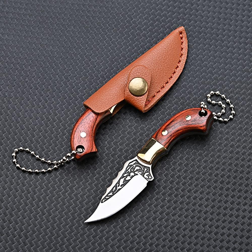Cuchillo de hoja fija mini SZHOWORLD con funda de cuero 8.5 cm