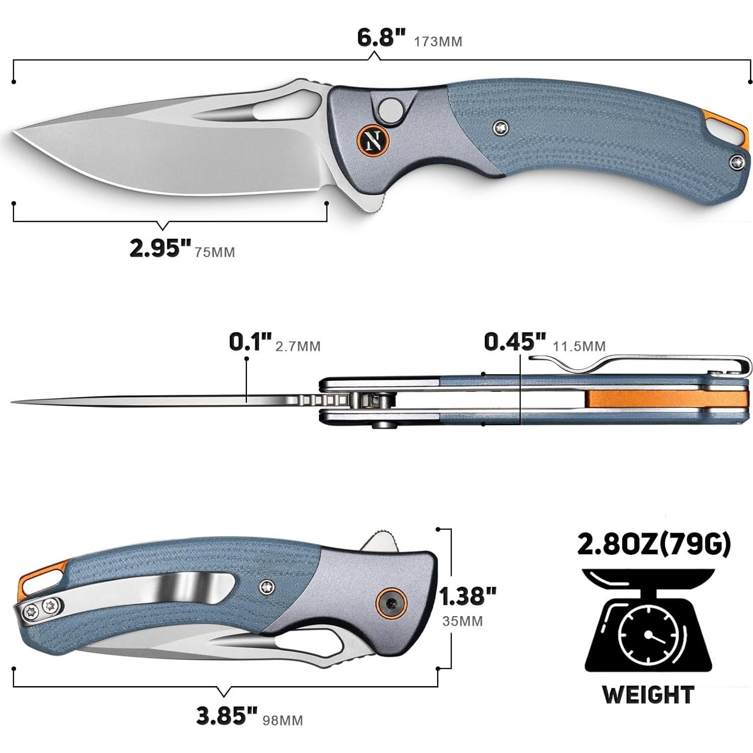 Cuchillo de Bolsillo NedFoss Heron VG10 7.49 cm Plegable Azul