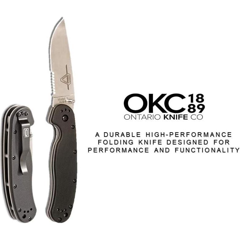 Cuchillo Plegable Ontario RAT-1 AUS-8 8.89 cm Mango Nylon Negro