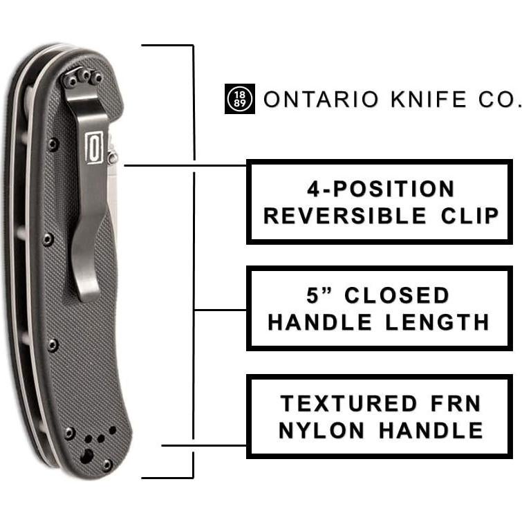 Cuchillo Plegable Ontario RAT-1 AUS-8 8.89 cm Mango Nylon Negro