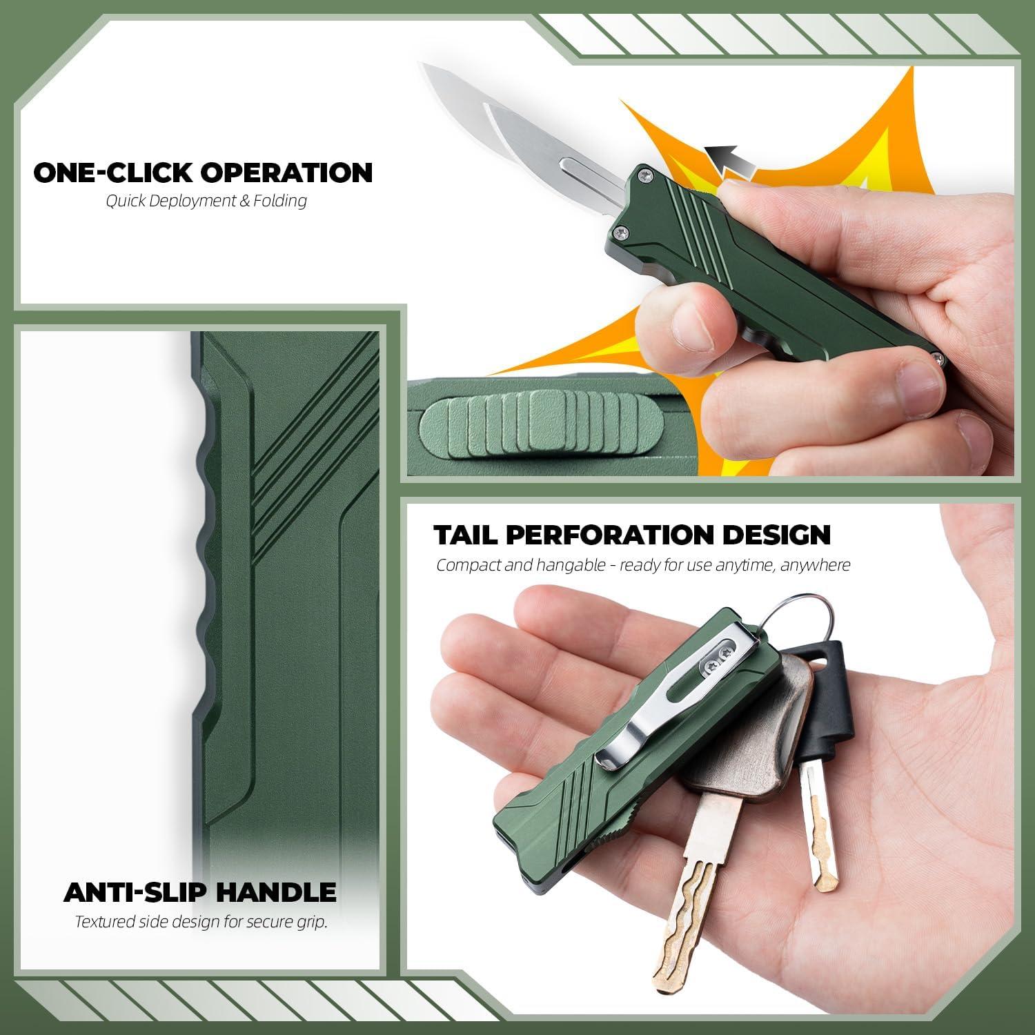 Cuchillo Utility XXOK Verde EDC Plegable con 10 Hojas Reemplazables