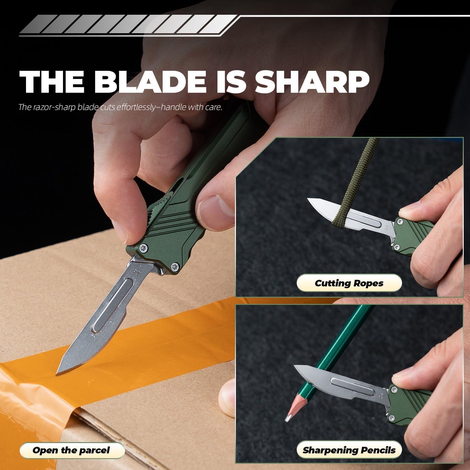 Cuchillo Utility XXOK Verde EDC Plegable con 10 Hojas Reemplazables