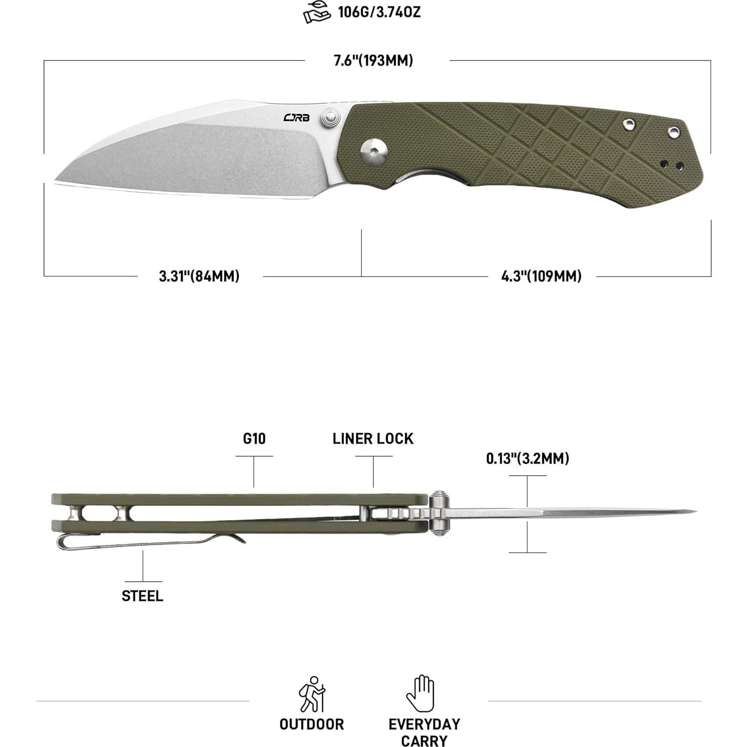 Cuchillo Plegable CJRB Kestrel 8.4cm Hoja AR-RPM9 Verde G10