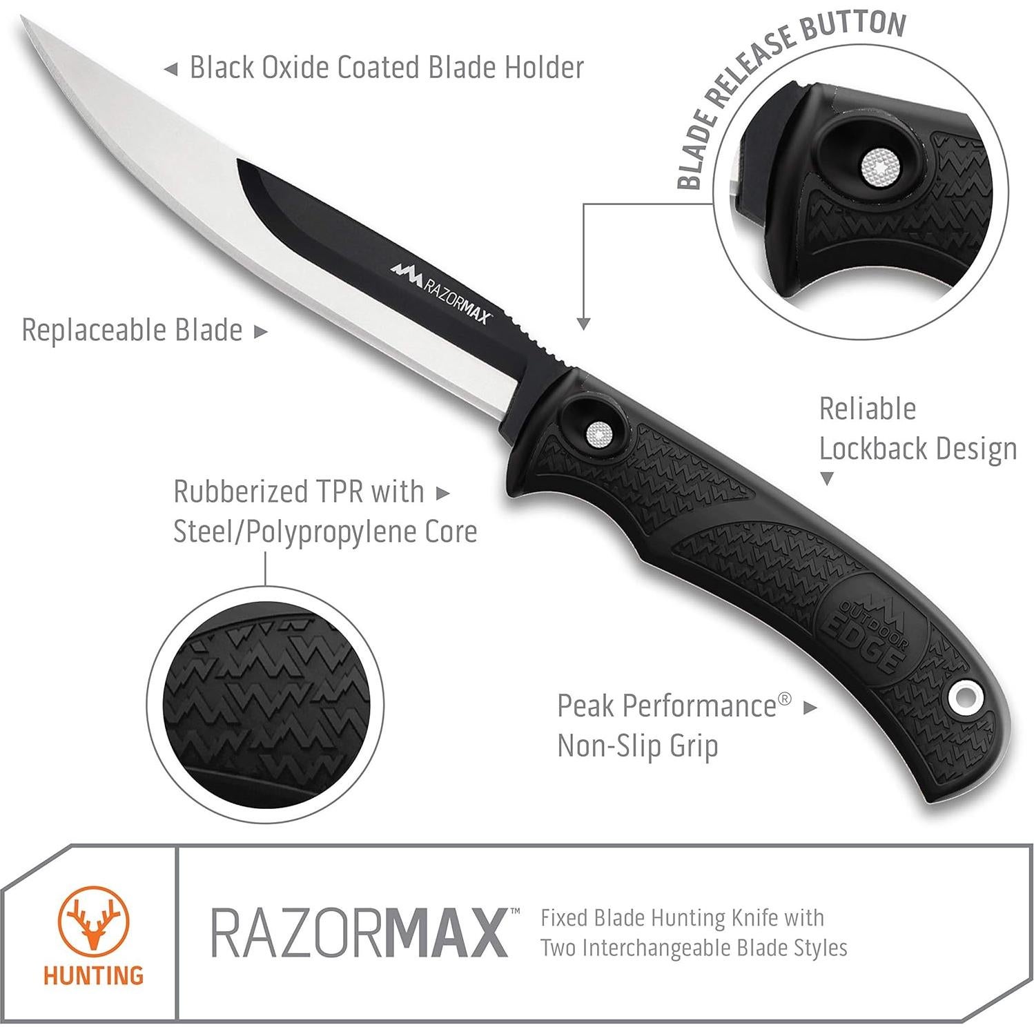 Cuchillo de Caza Outdoor Edge RazorMax 3.5" Reemplazable Negro