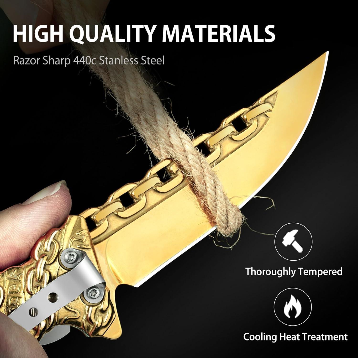 Cuchillo de Bolsillo NedFoss Cadena Plegable 20.32 cm Oro