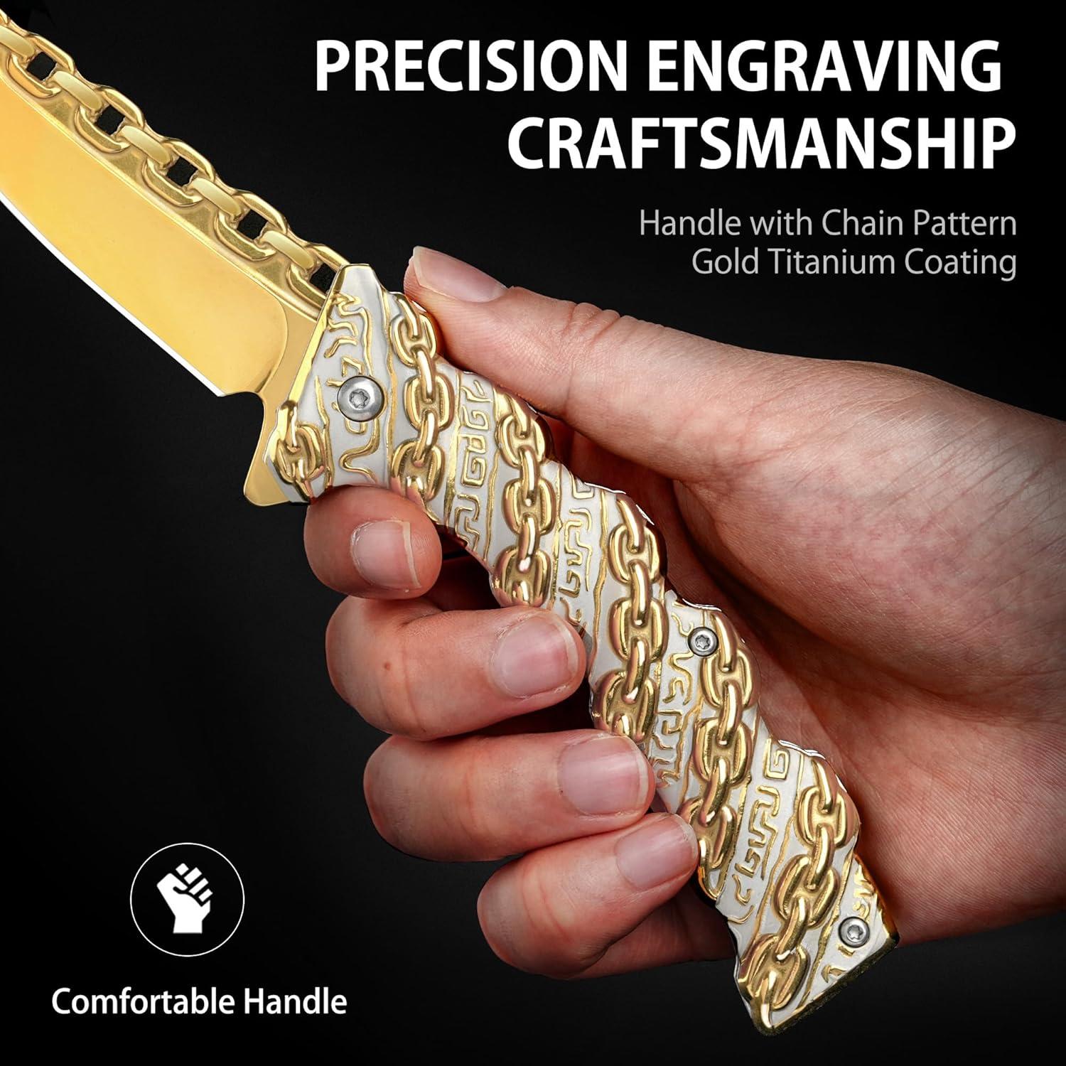 Cuchillo de Bolsillo NedFoss Cadena Plegable 20.32 cm Oro