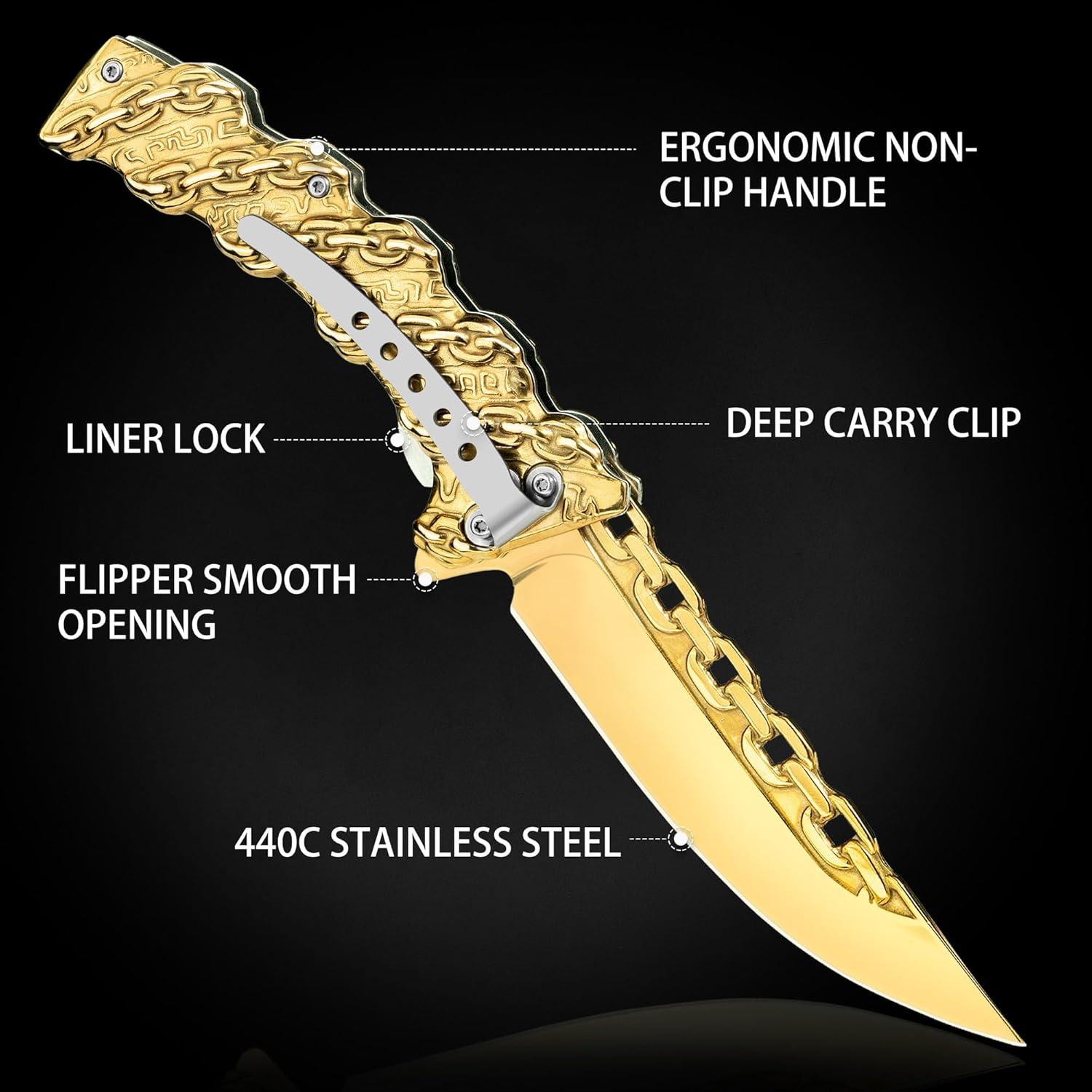 Cuchillo de Bolsillo NedFoss Cadena Plegable 20.32 cm Oro