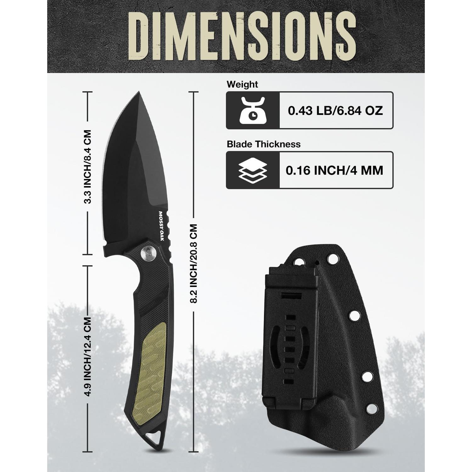 Cuchillo de hoja fija Mossy Oak 20.32 cm con funda Kydex