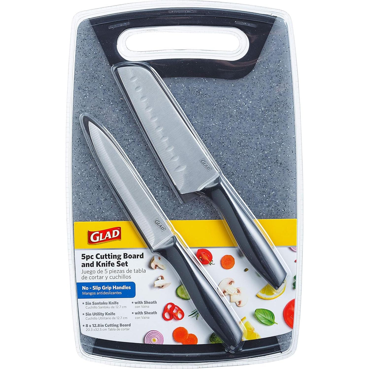 Juego de Cuchillos Glad 5 Piezas con Tabla de Cortar