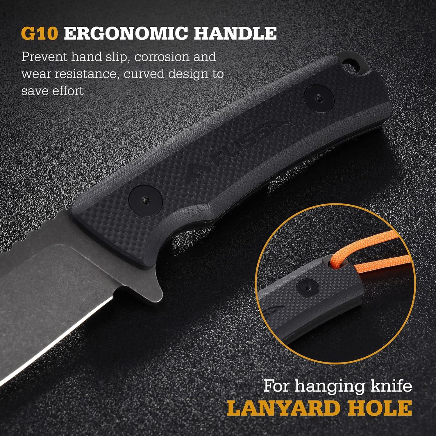 Cuchillo de Caza Fijo FLISSA D2 216mm con Mango G10 y Funda