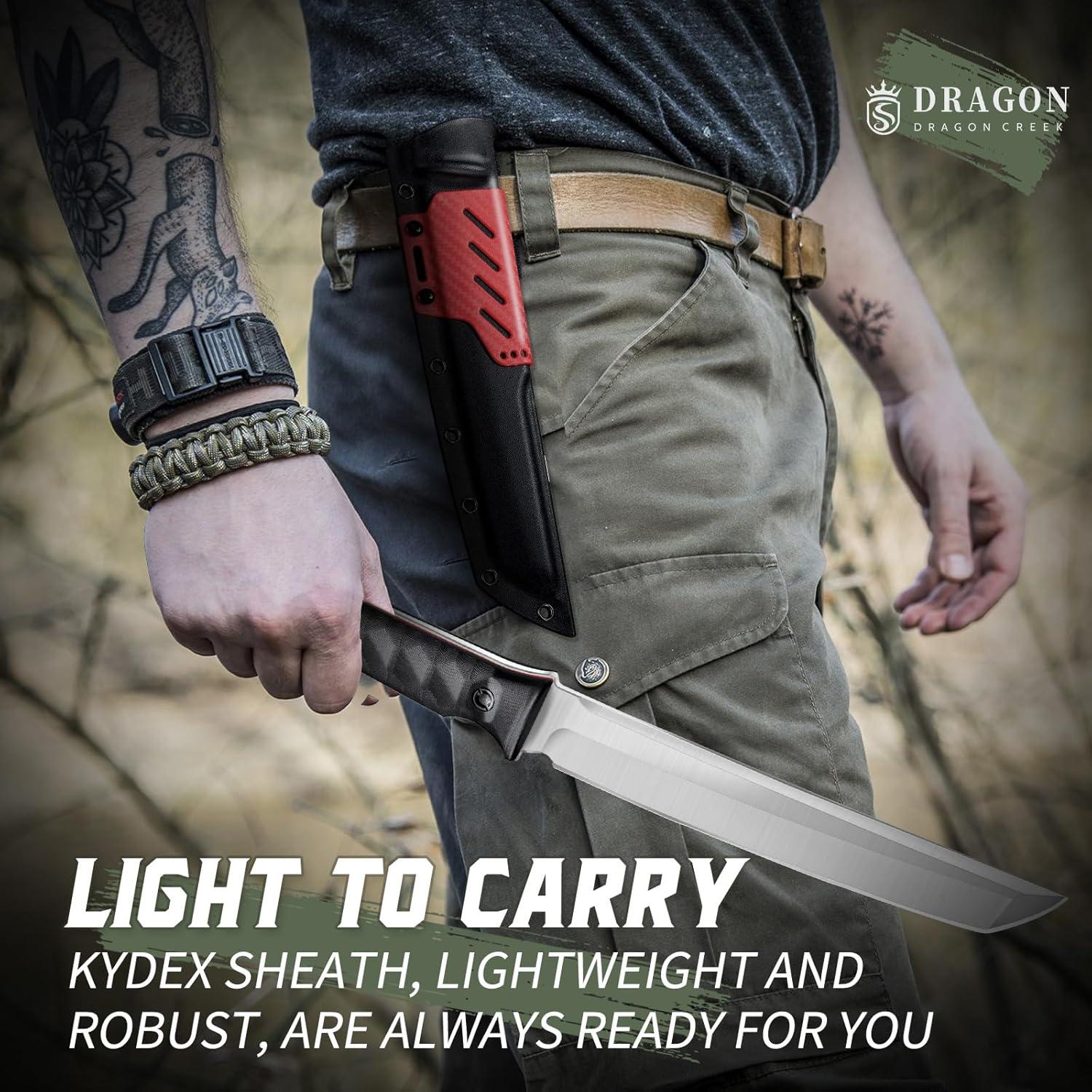 Cuchillo Táctico Dragon Creek 36.4 cm Acero D2 Mango G10 Rojo