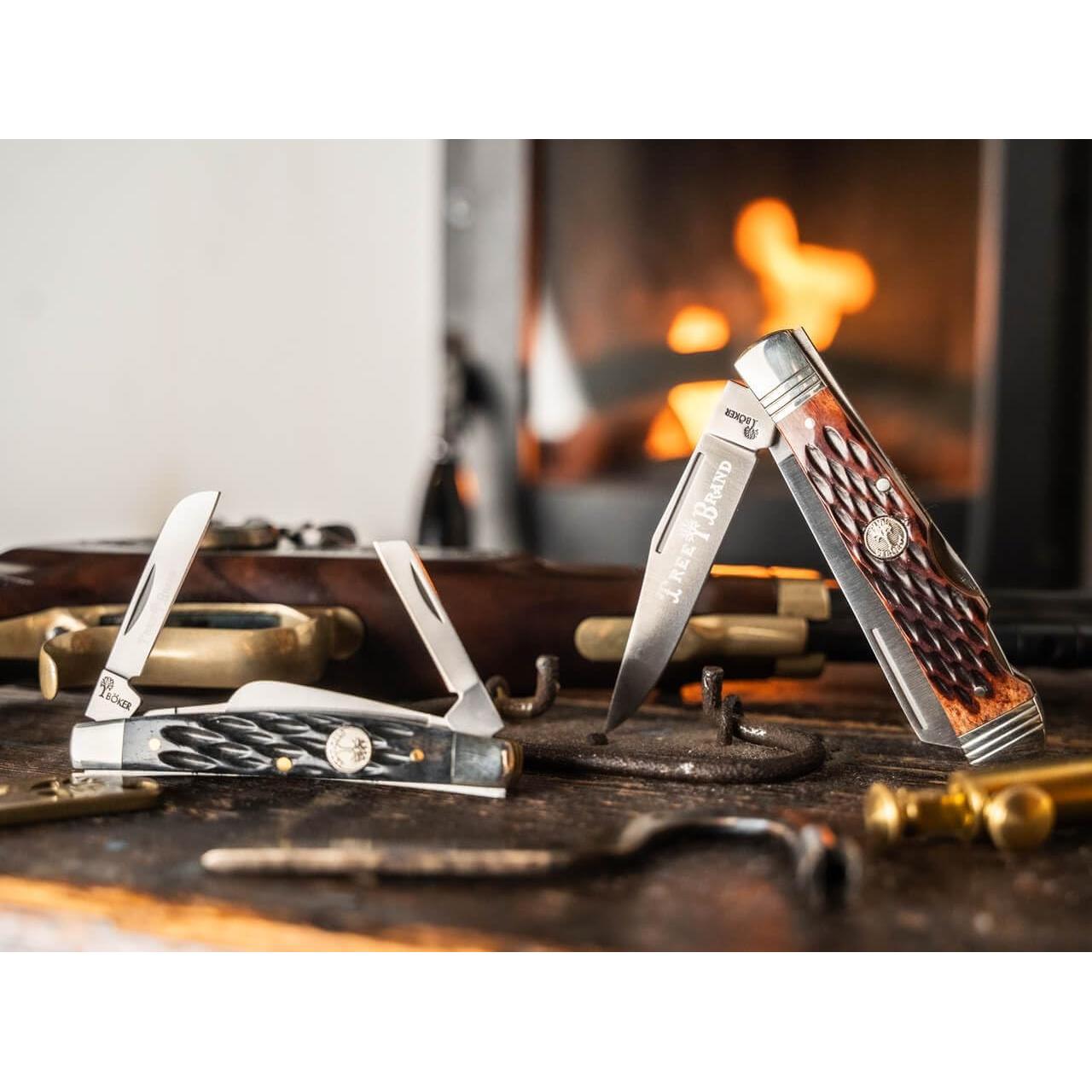 Cuchillo Plegable Boker 8.9 cm Hueso Negro Acanalado