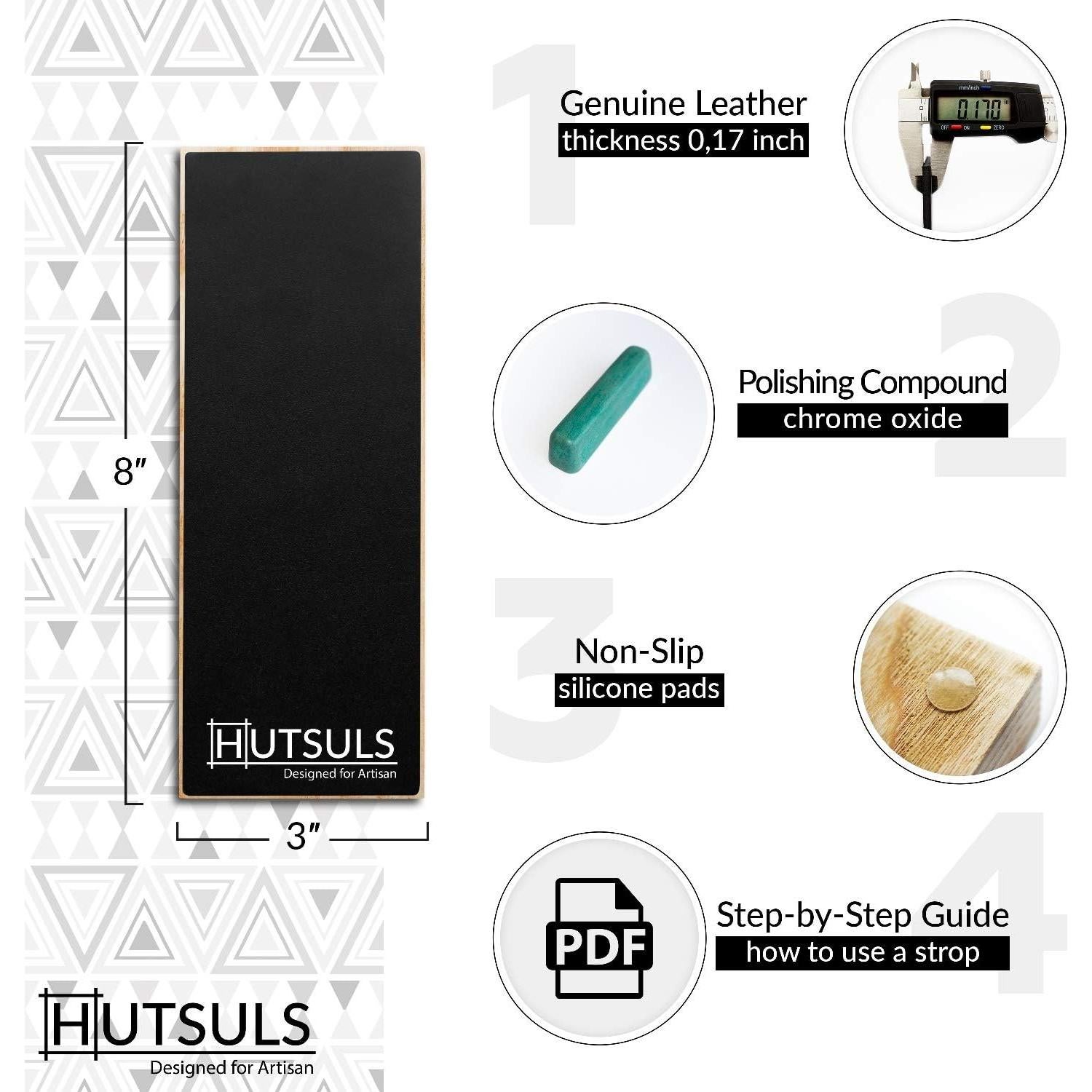 Bloque de Afilar de Cuero Hutsuls 20x8 cm con Compuesto Verde