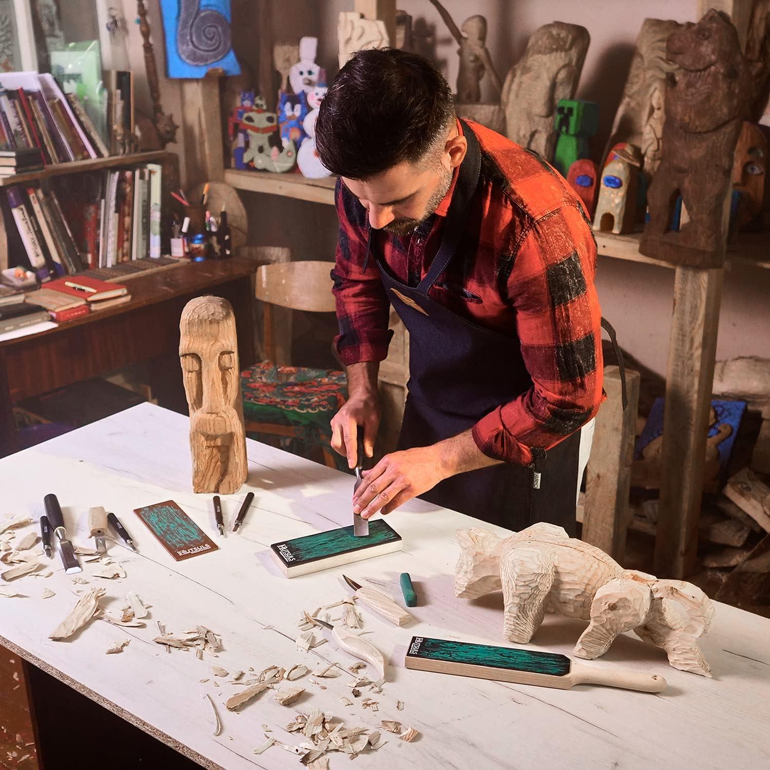 Bloque de Afilar de Cuero Hutsuls 20x8 cm con Compuesto Verde