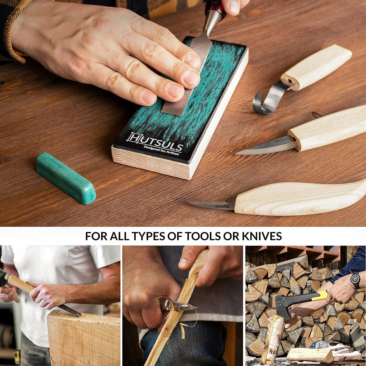 Bloque de Afilar de Cuero Hutsuls 20x8 cm con Compuesto Verde