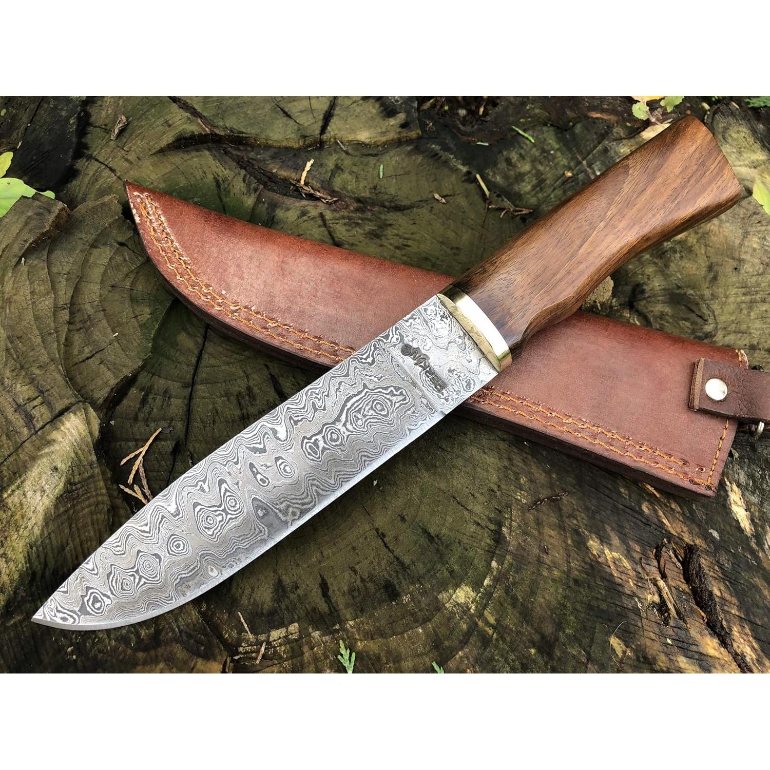 Cuchillo de Caza Perkin AR680 Damasco 29.2 cm Mango Nogal