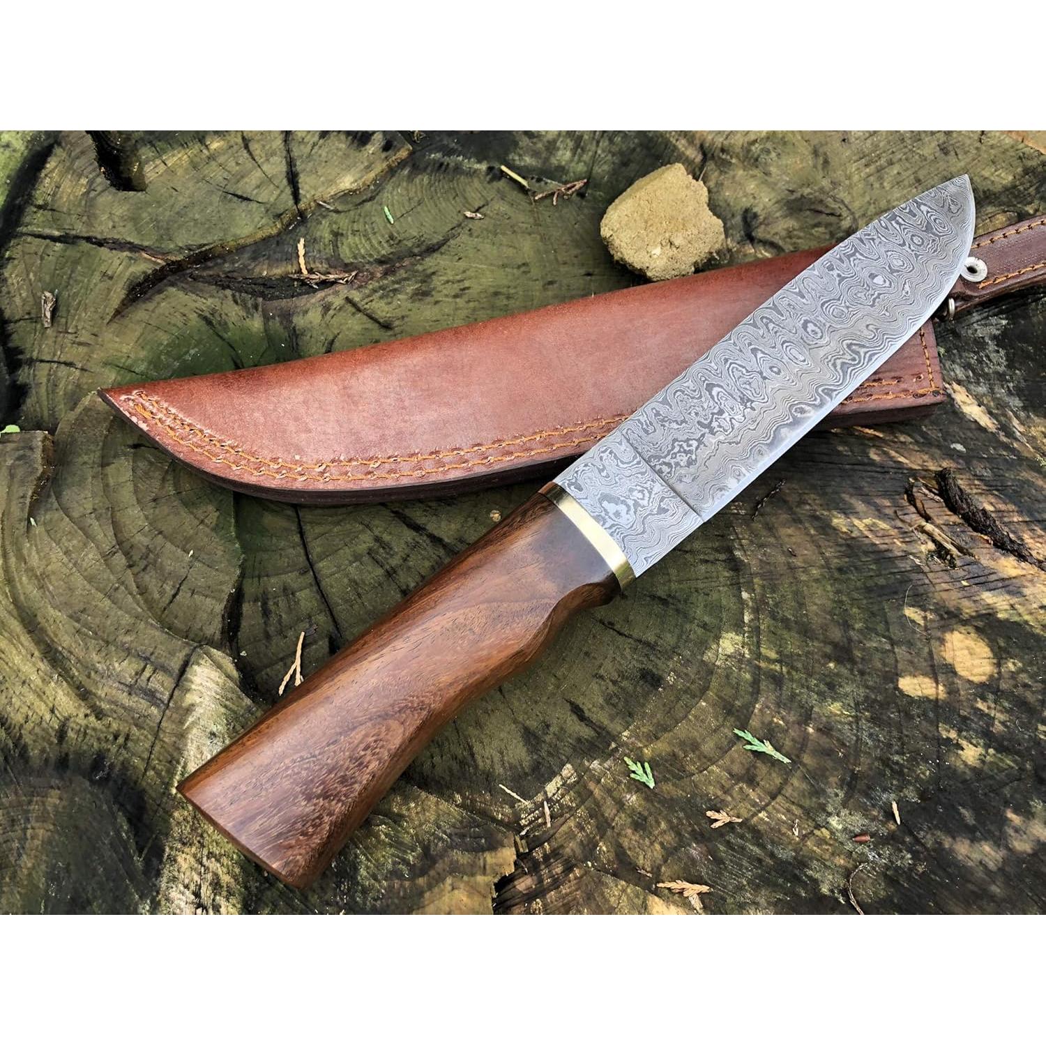 Cuchillo de Caza Perkin AR680 Damasco 29.2 cm Mango Nogal