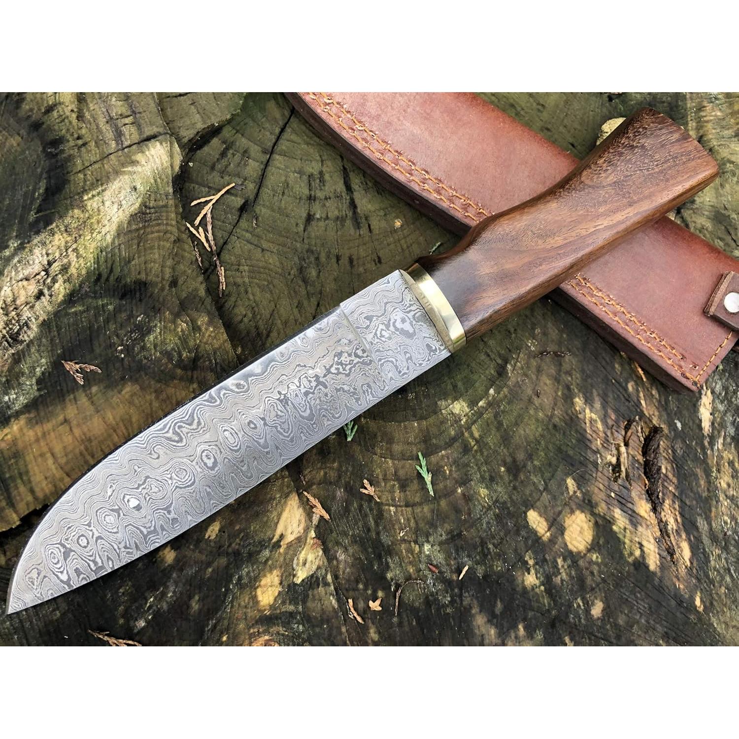 Cuchillo de Caza Perkin AR680 Damasco 29.2 cm Mango Nogal