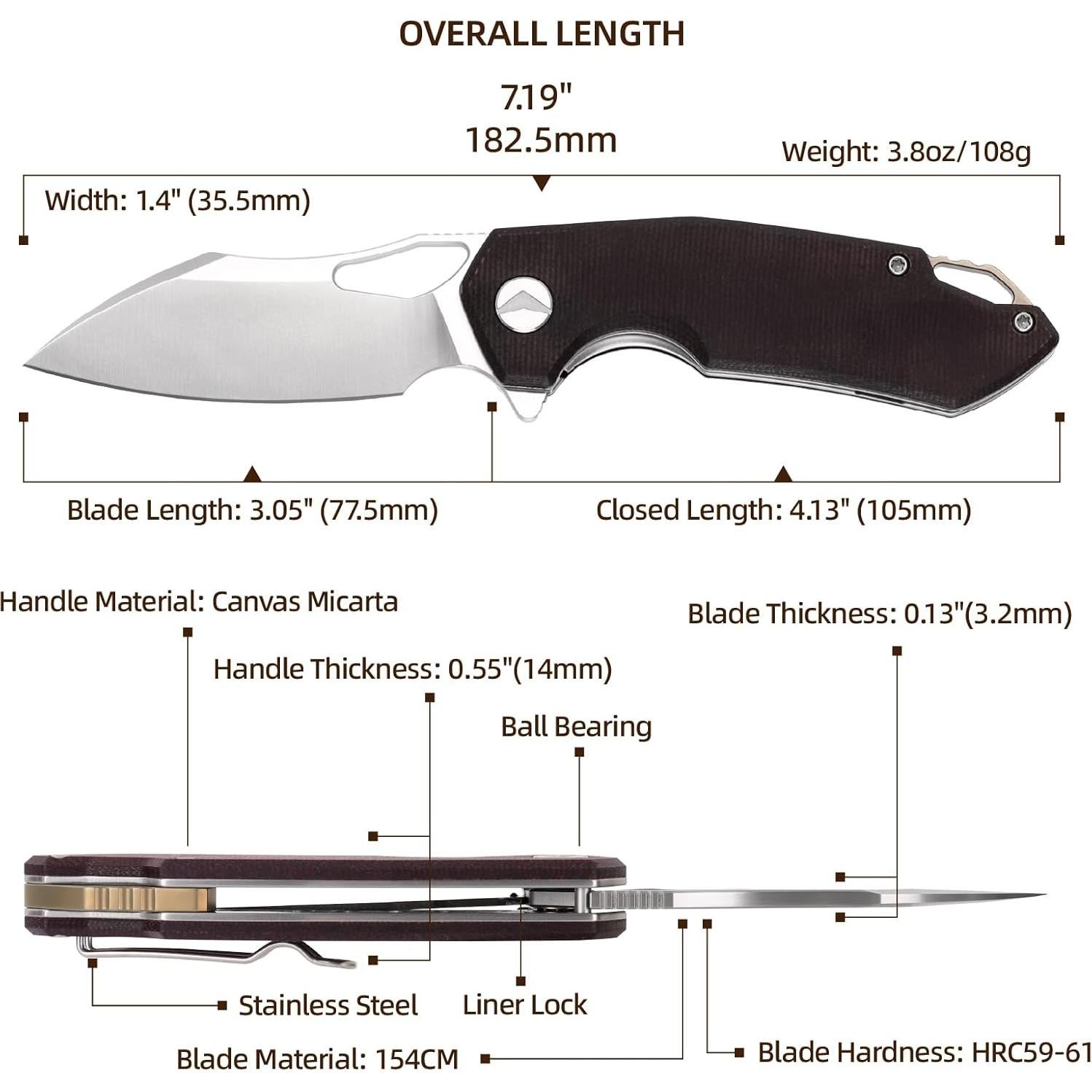 Cuchillo de bolsillo FerraMonster FM23003CP, acero 154CM, rojo