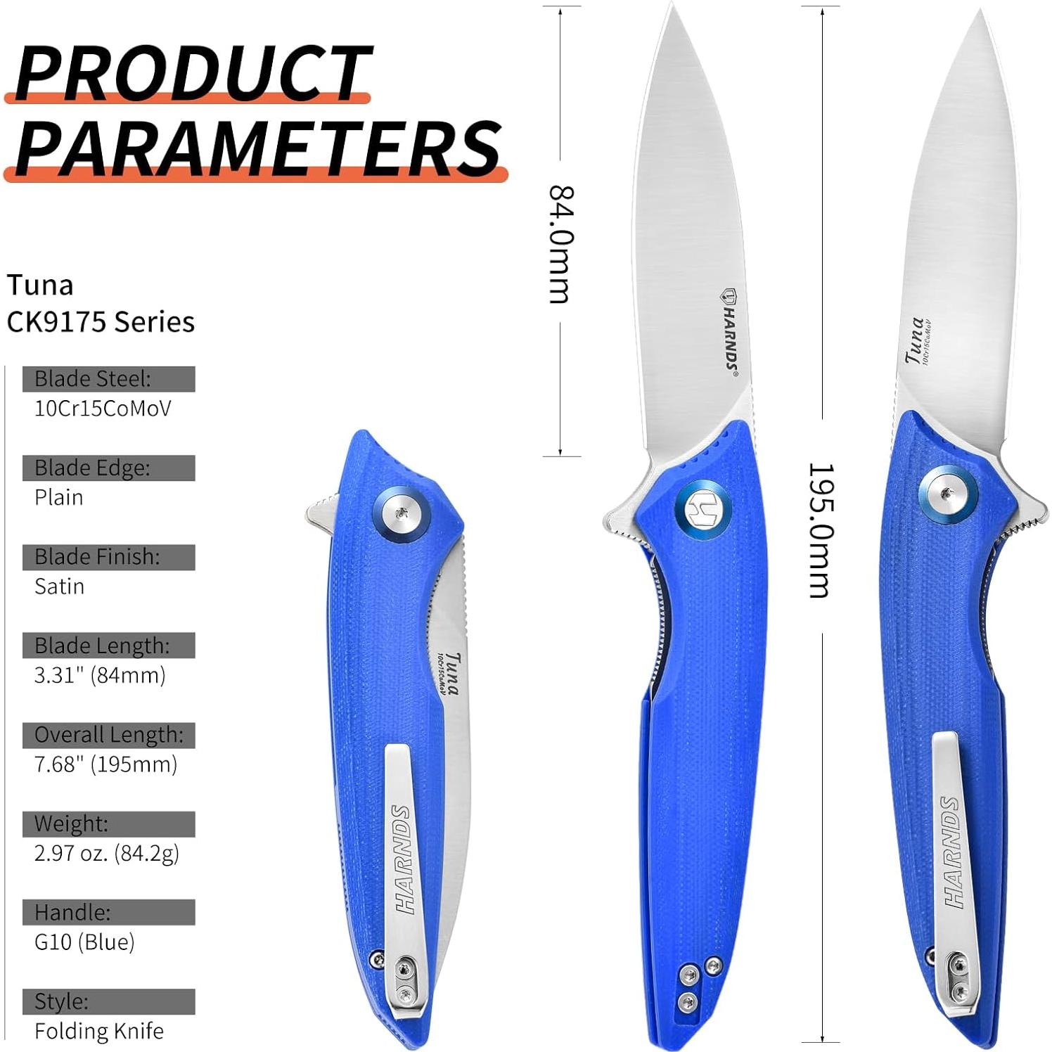 Cuchillo Plegable Harnds US-CK9175 Azul 195mm Camping Supervivencia