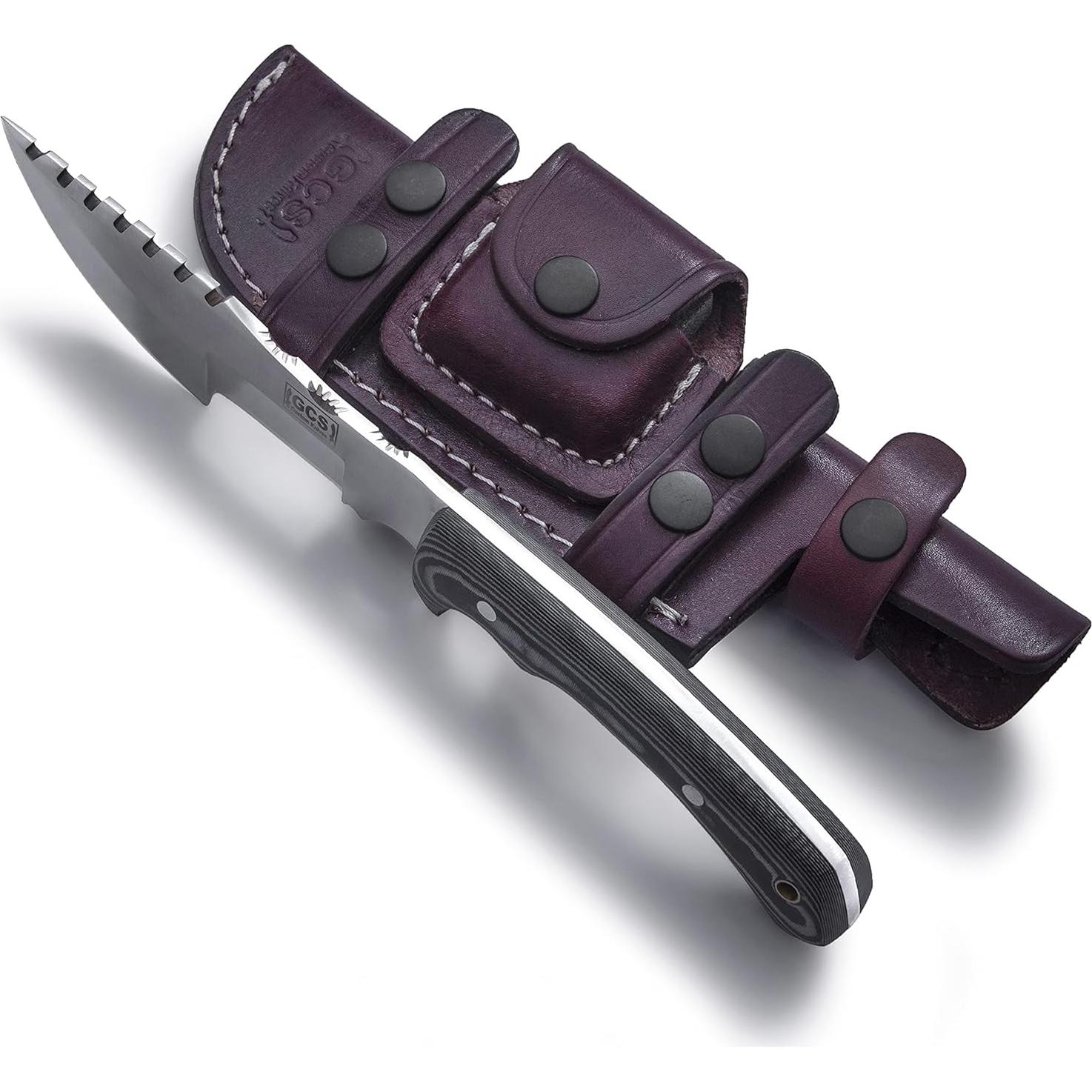 Cuchillo Táctico GCS 256 Hecho a Mano con Funda de Cuero